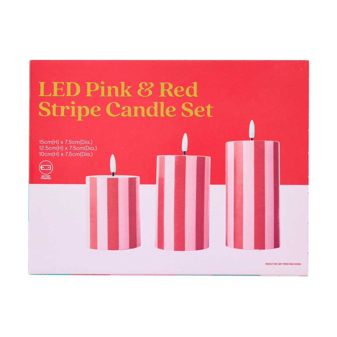 9 LED Pink and Red Stripe Candle Set, 9 of 9