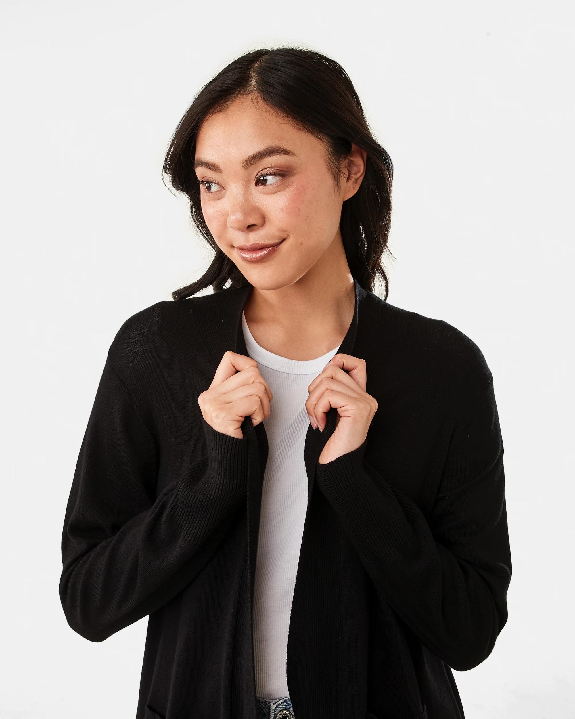 4 Long Sleeve Cardigan Black, 4 of 7