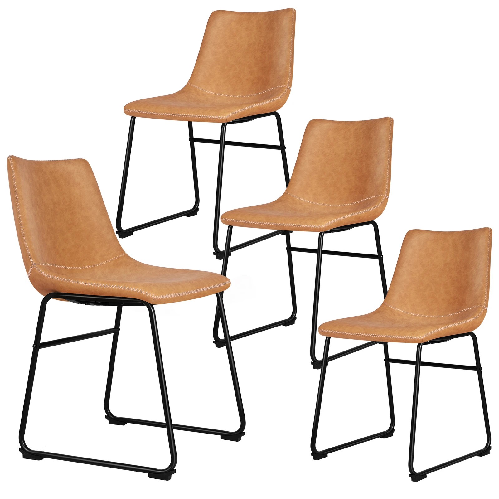 1 Alfordson 4x Dining Chairs Kitchen Lounge Cafe Seat Retro PU Leather - Brown, 1 of 8