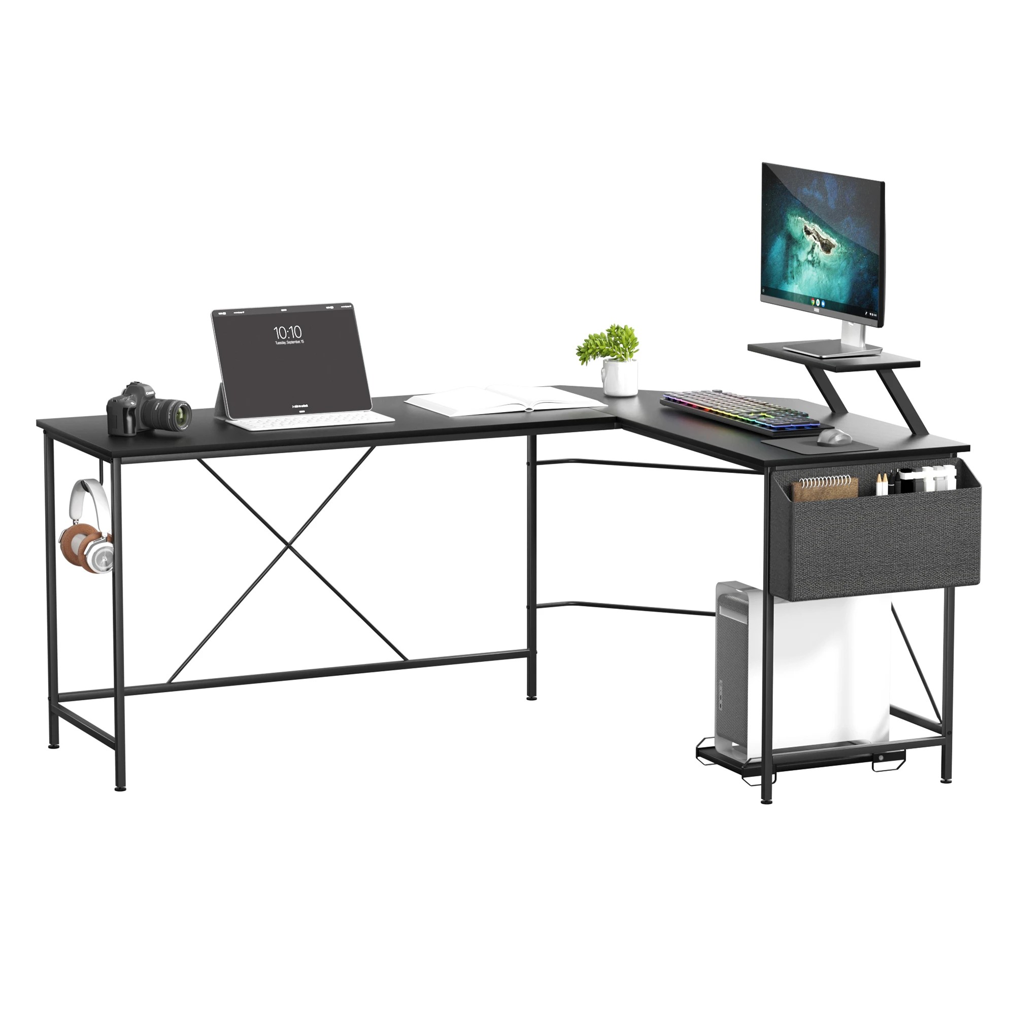 2 Levede L-shapd Computer Desk - Black, 2 of 7