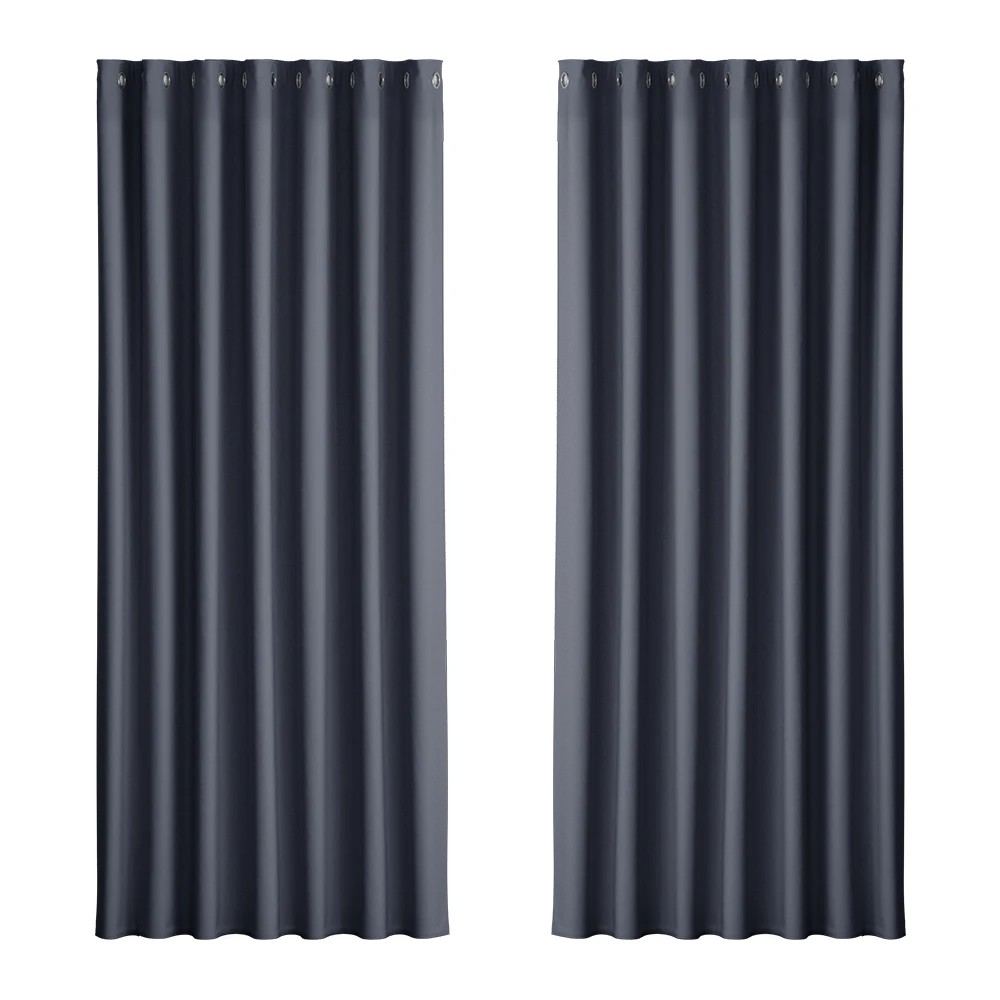 1 Artiss 2X Blockout Curtains Eyelet 240x230cm - Charcoal, 1 of 5