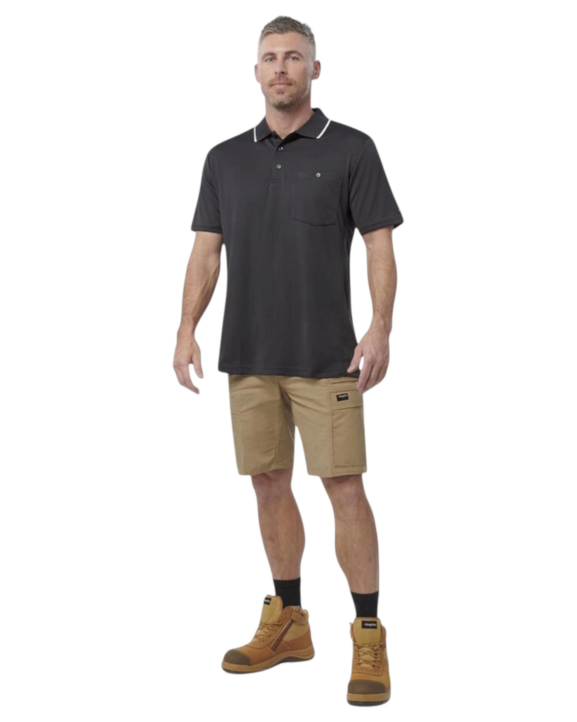 5 KingGee Mens Workcool Hyperfreeze Charcoal Short Sleeve Polo Shirt CHARCOAL, 5 of 5