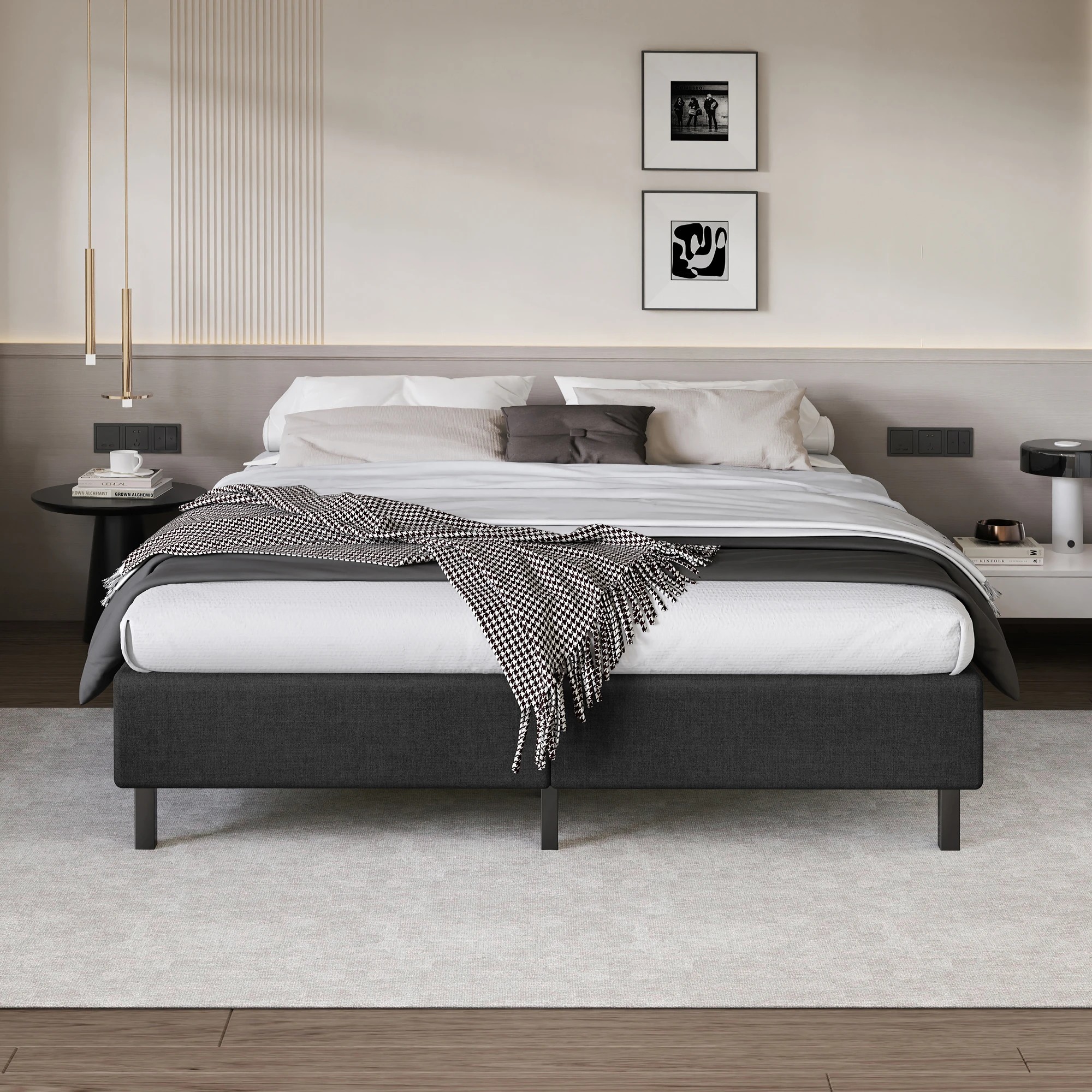 3 Alfordson Bed Frame King Size Mattress Base Foundation Fabric Basel - Charcoal, 3 of 10