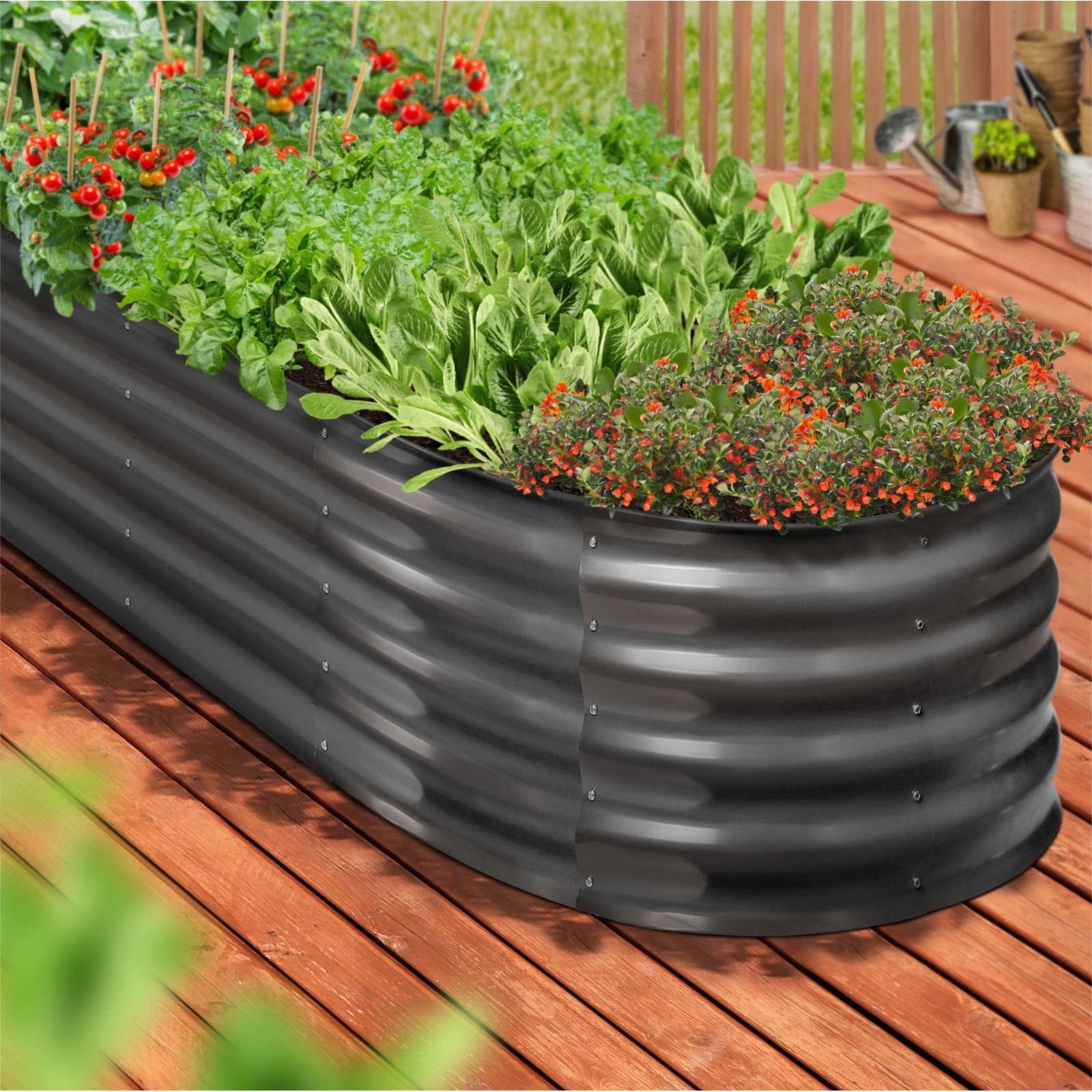 4 Livsip Galvanised Raised Garden Bed Steel Instant Planter Oval 240X80X42CM - Grey, 4 of 8