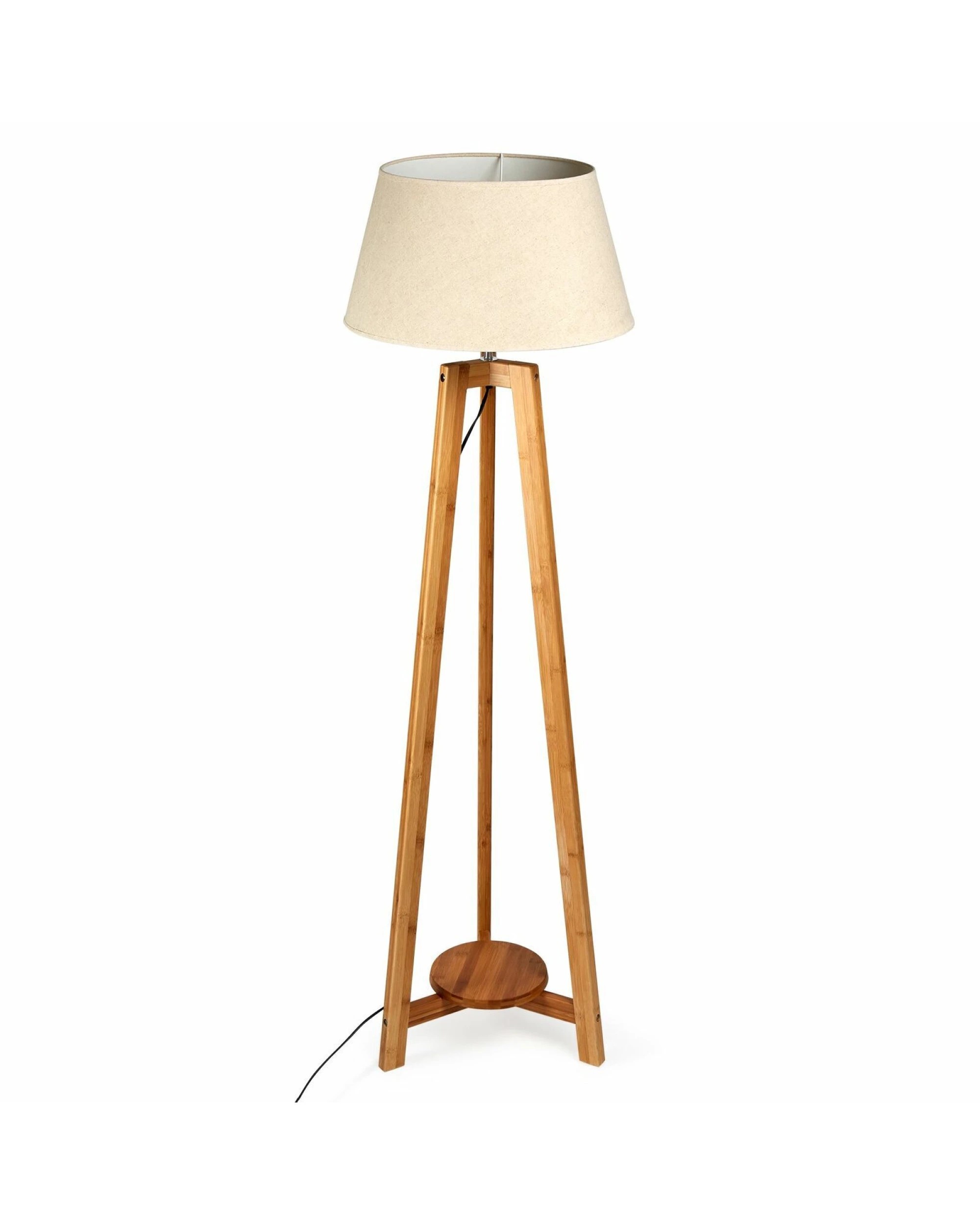 5 BR Home Bamboo Wooden Tripod Floor Lamp with Beige Linen Shade, 5 of 6