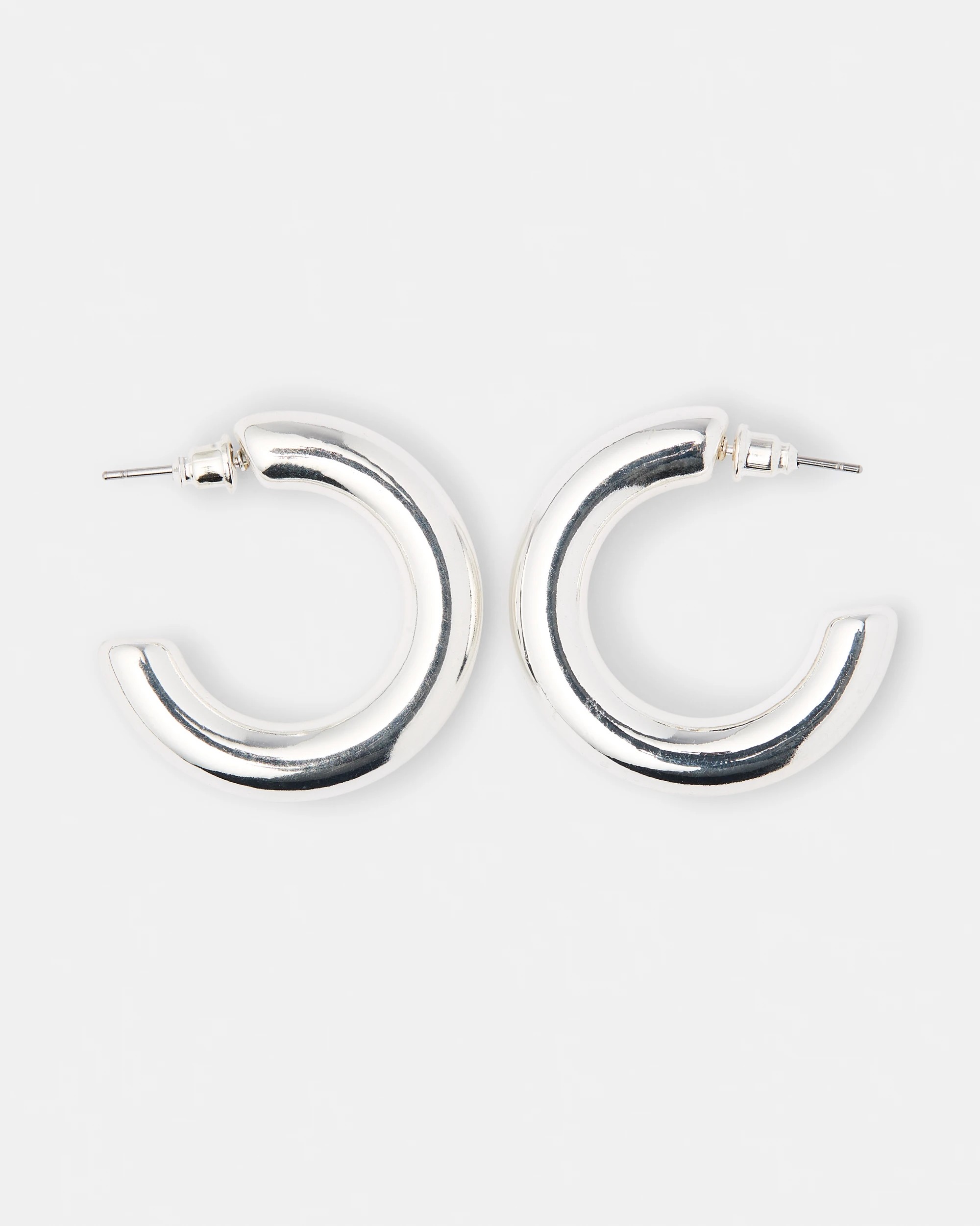 2 Plain Hoop Earrings - Silver Tone, 2 of 5