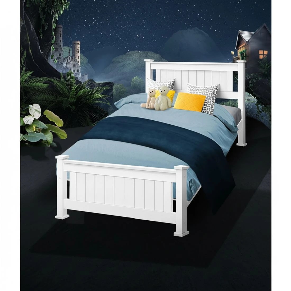 4 Artiss Bed Frame Single Size Wooden  RIO - White, 4 of 10