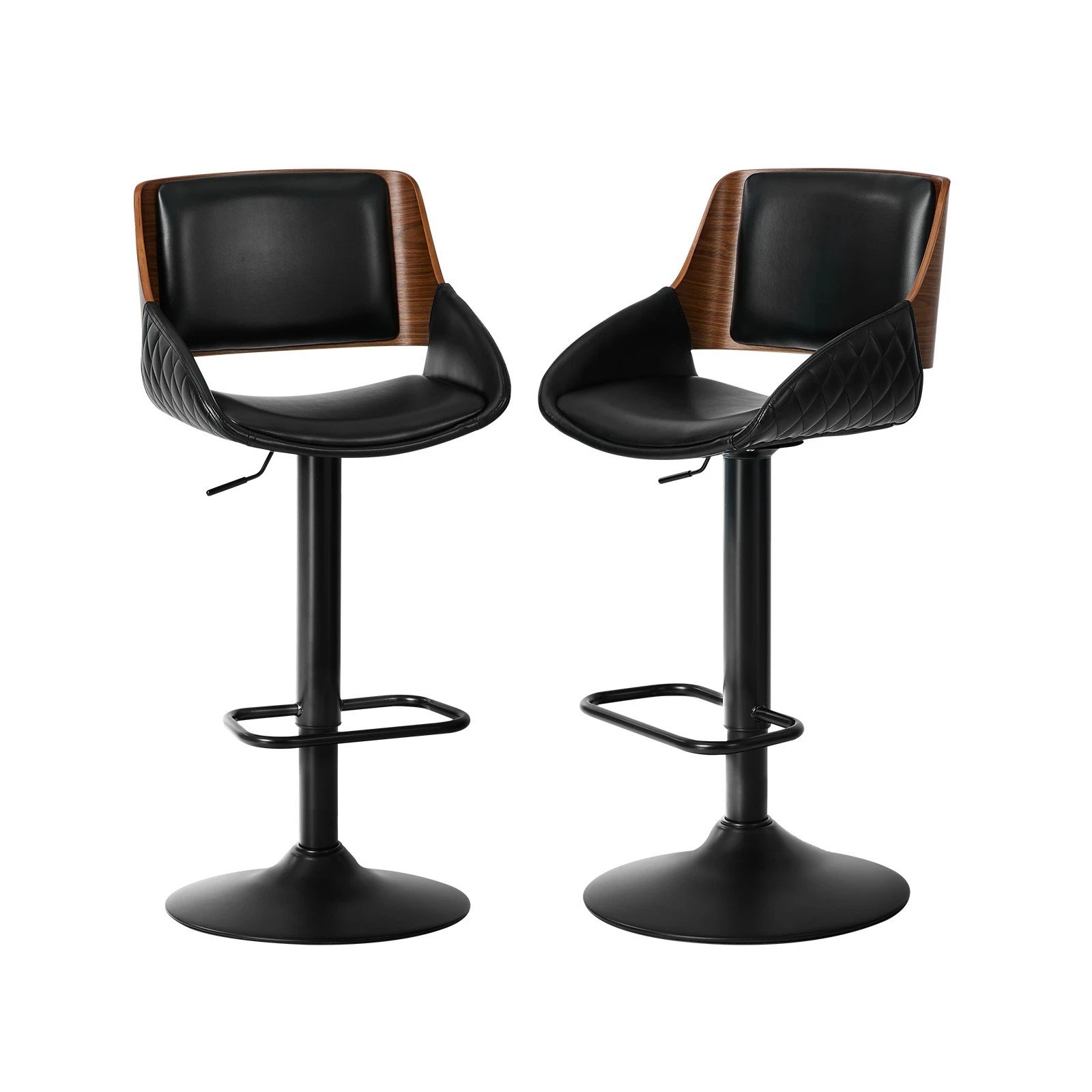 1 Oikiture 2x Bar Stools Kitchen Dining Chairs Swivel Gas Lift Stool Leather - Black, 1 of 8