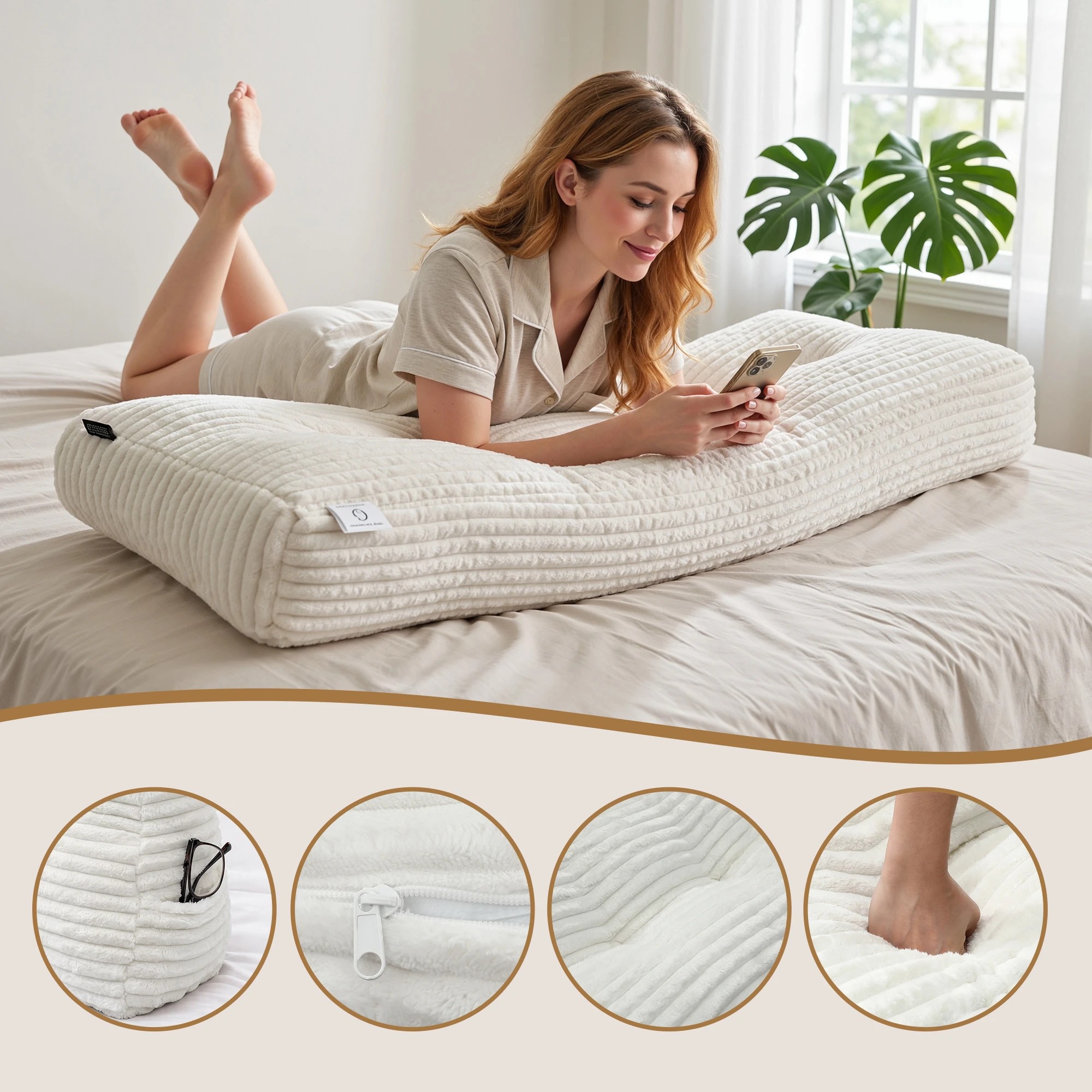 5 Giselle Bedding Sofa Reading Wedge Pillow Headboard Shredded Foam Support - Queen Bed - White, 5 of 9
