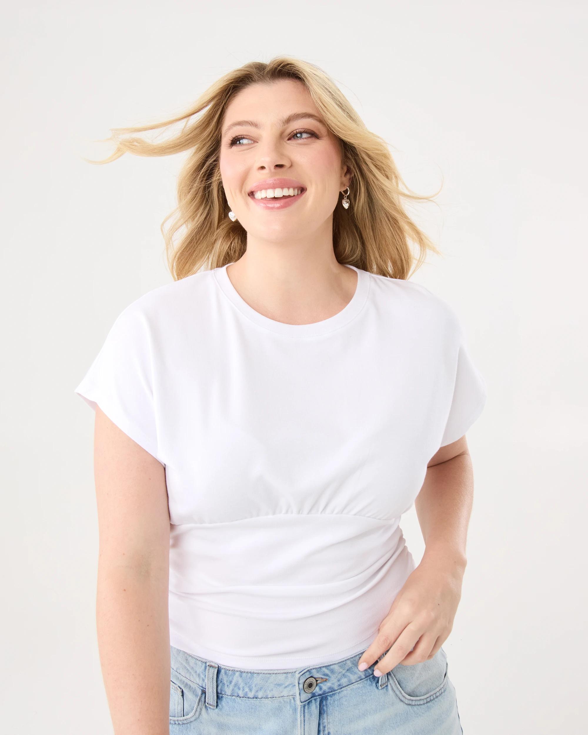 3 Short Sleeve Gathered Fitted T-shirt White, 3 of 10