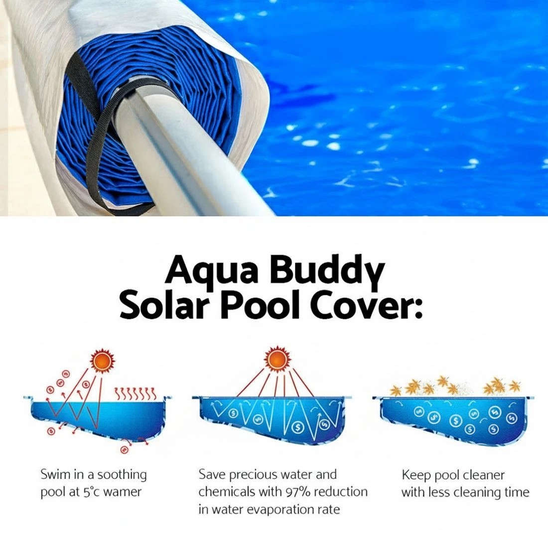 4 Aquabuddy Pool Cover 500 Micron 10.5x4.2m  Swimming Pool Solar Blanket 5.5m  Roller - Multi, 4 of 6