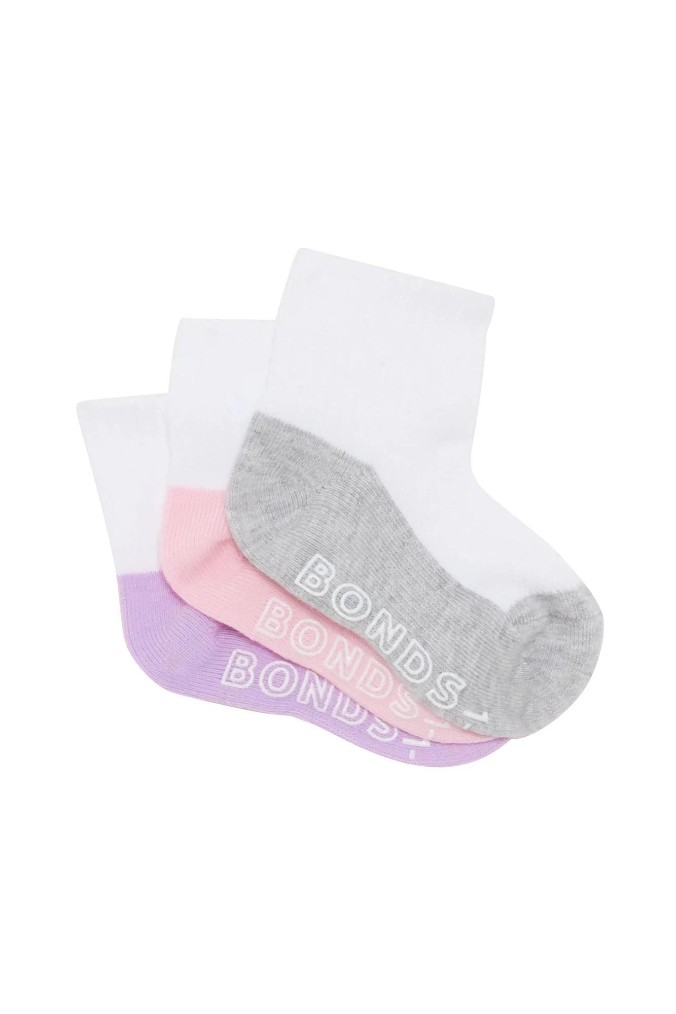 1 Baby Cotton Blend Logo Lightweight Quarter Crew Socks 3 Pack - Bonds PINK, 1 of 3