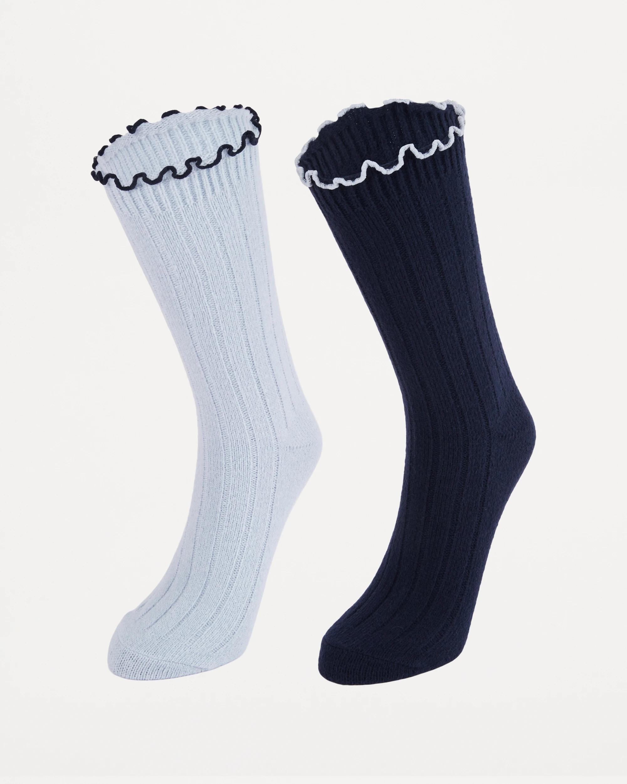 1 2 Pack Rib Frill Home Socks Halo Navy, 1 of 3