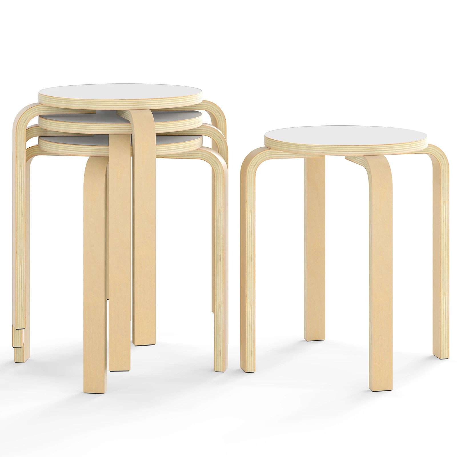 1 Costway 4Pcs Stacking Stool Round Dining Chair Backless Rest Stools Birch Wood, 1 of 4