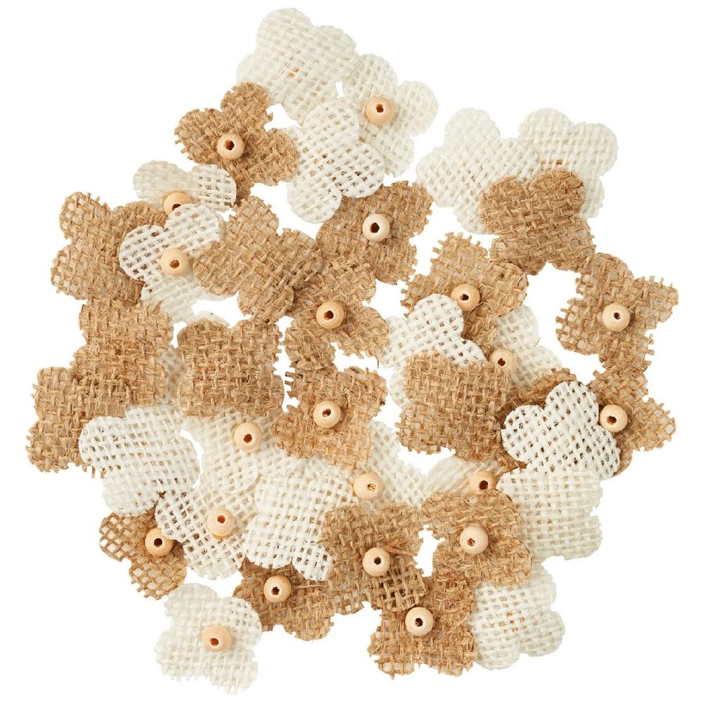 2 Born Mini Burlap Flowers Natural/White 40 Pack, 2 of 6