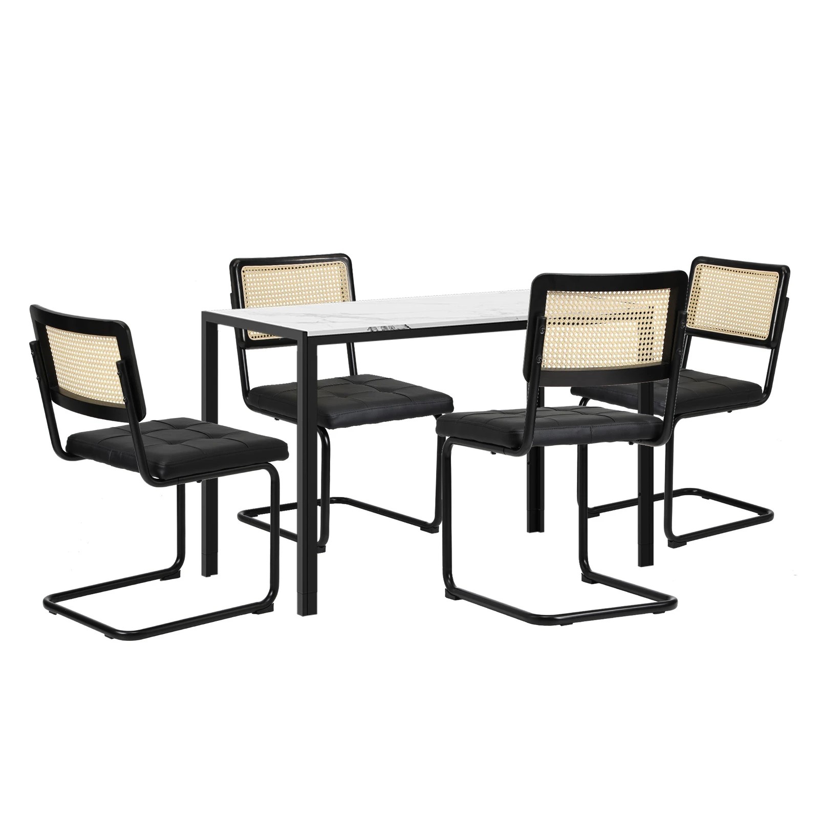 6 Oikiture 120cm Rectangle Dining Table with 4PCS Dining Chairs Leather - Black, 6 of 9