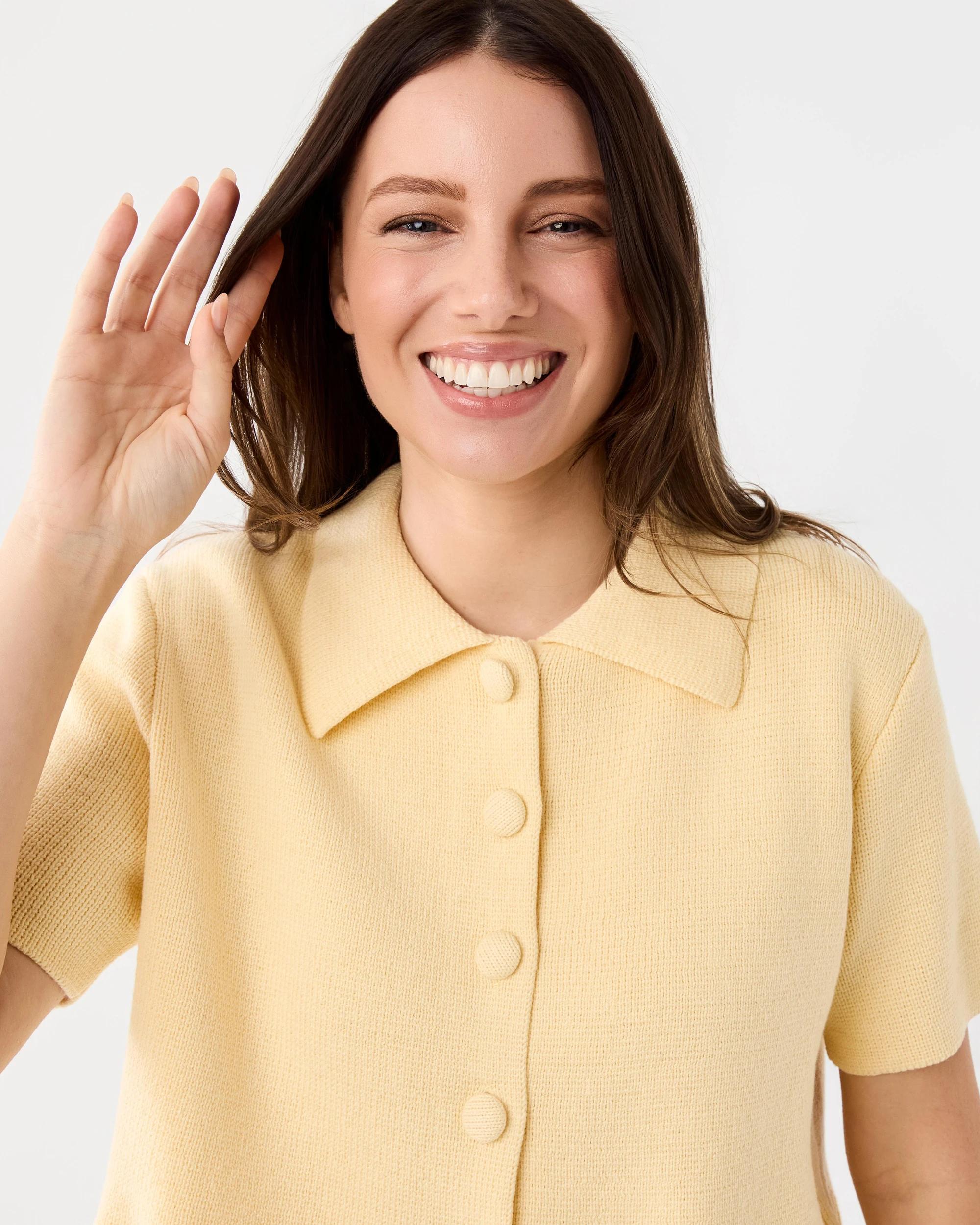 4 Short Sleeve Peplum Knit Cardigan Fln Yellow, 4 of 7