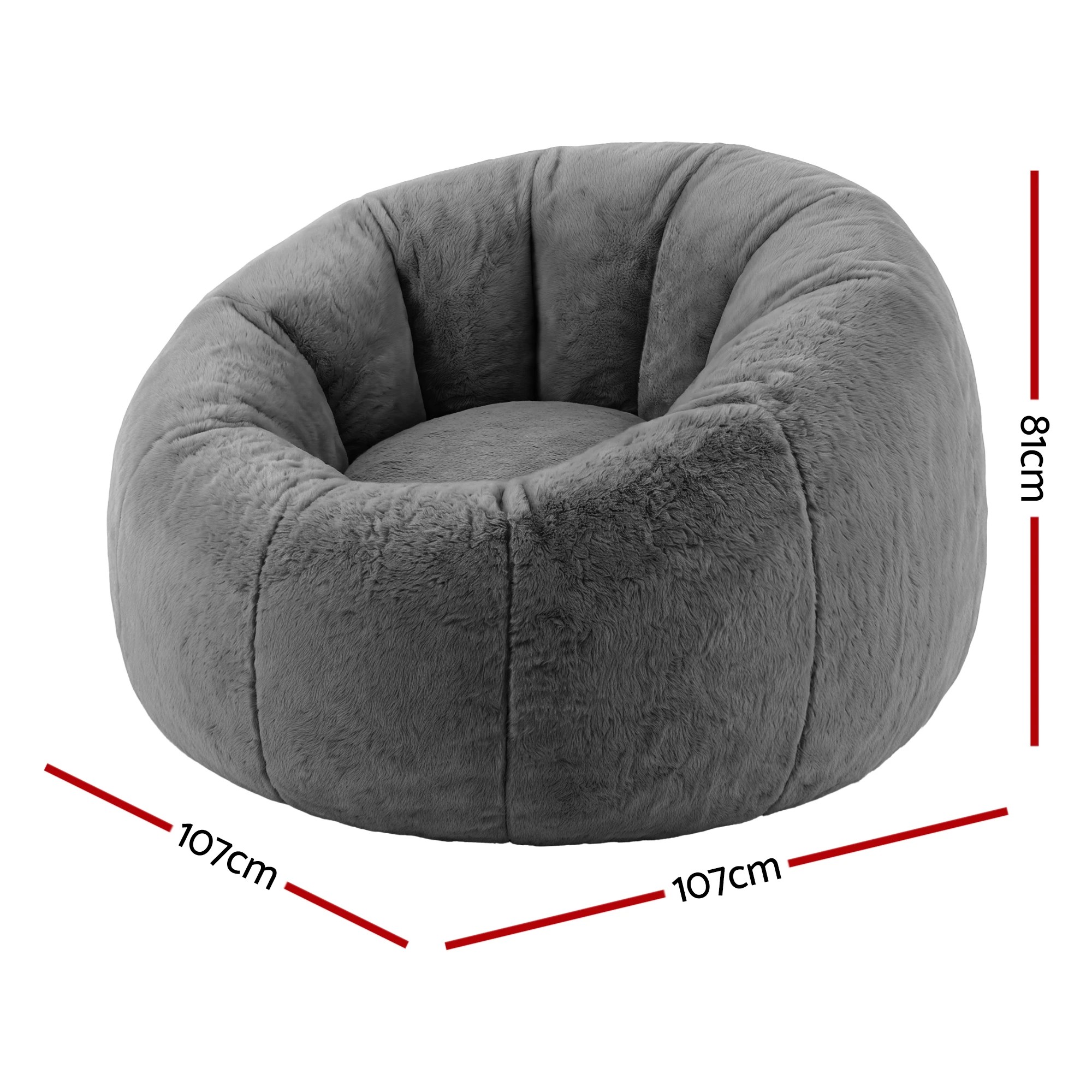 2 Artiss Bean Bag Chair Cover Faux Fur No Filler Washable Lazy Sofa Cover - Grey, 2 of 10