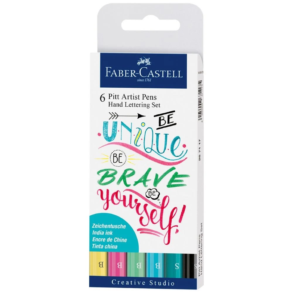 1 Faber-Castell Pitt Artist Pen Lettering Set Pastels 6 Pack, 1 of 2