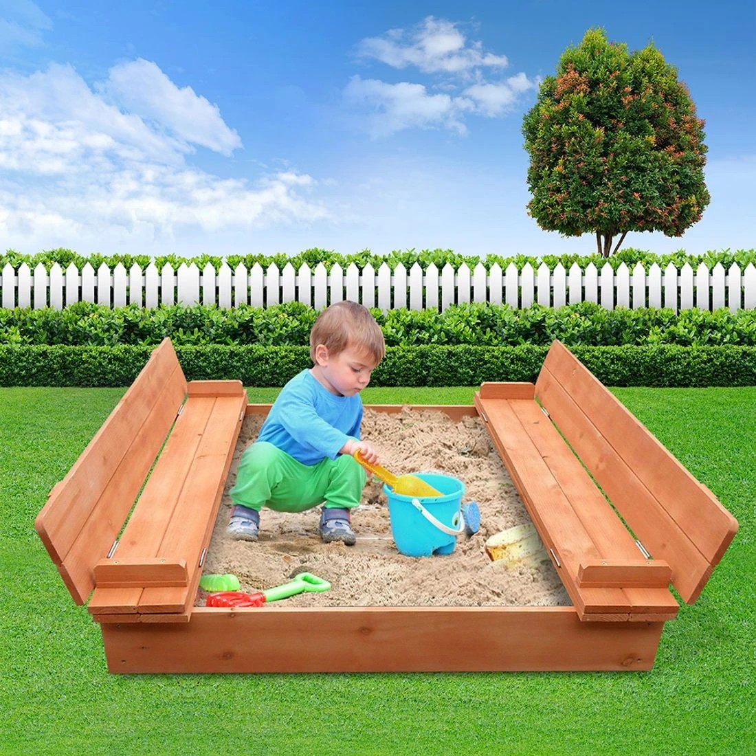3 Keezi Kids Sandpit 90cm Durable Space Saving Modern Decor Easy Assembly Sturdy Versatile Easy Clean Outdoor Play - Brown, 3 of 6
