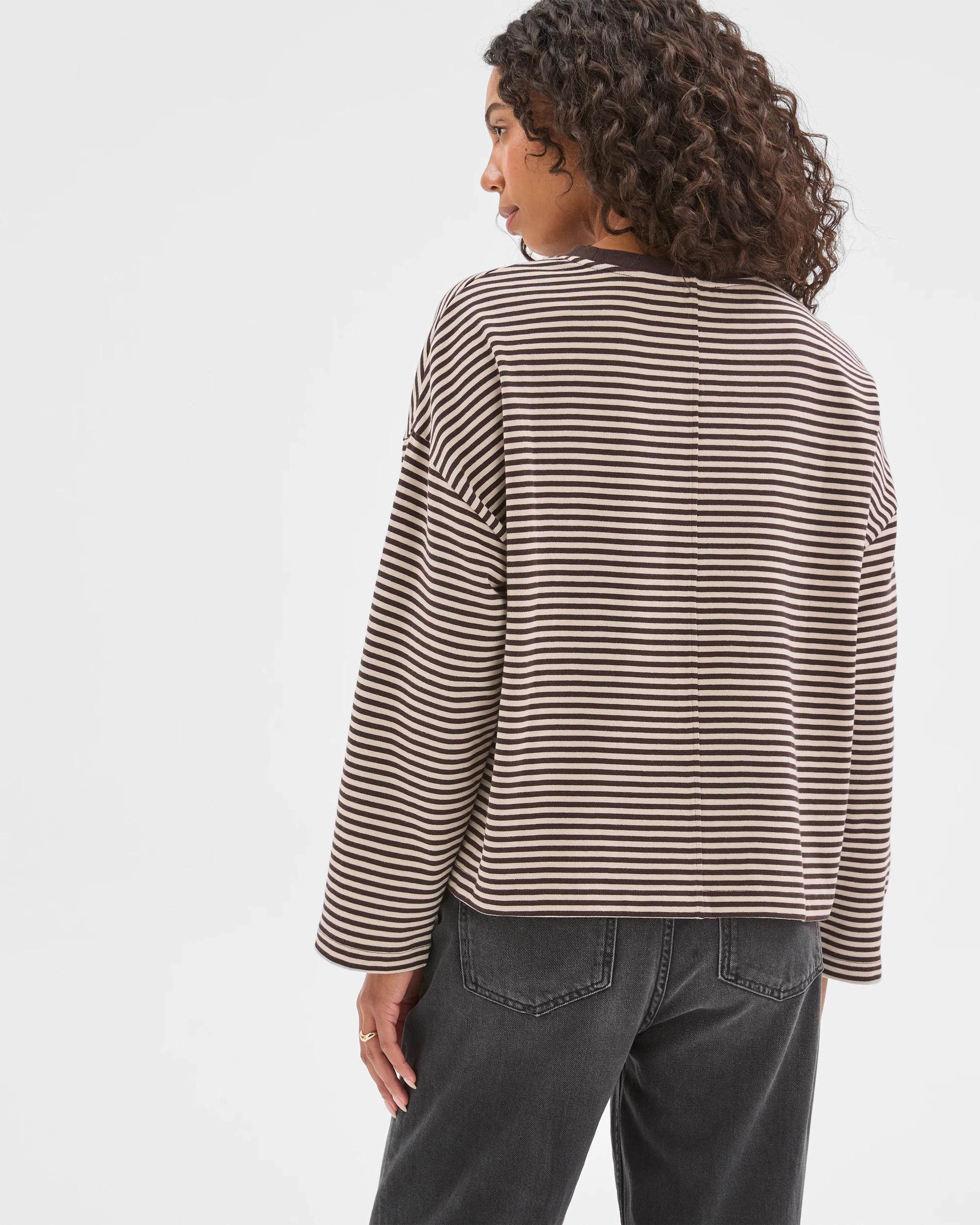 7 Target Woman Australian Cotton Long Sleeve Heavyweight Oversized T-Shirt BRUNETTE/BIRCH STRIPE, 7 of 7