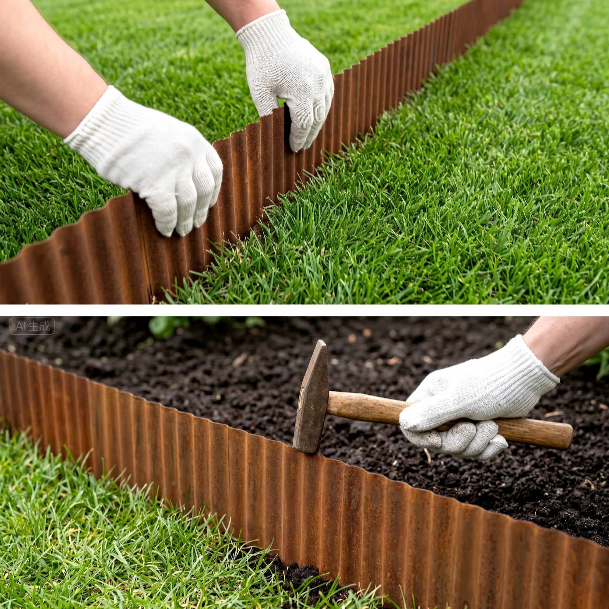 7 Green Fingers Garden Edging 10ft Metal Flexible Garden Border Corrugated Steel Lawn Edging - Red, 7 of 9