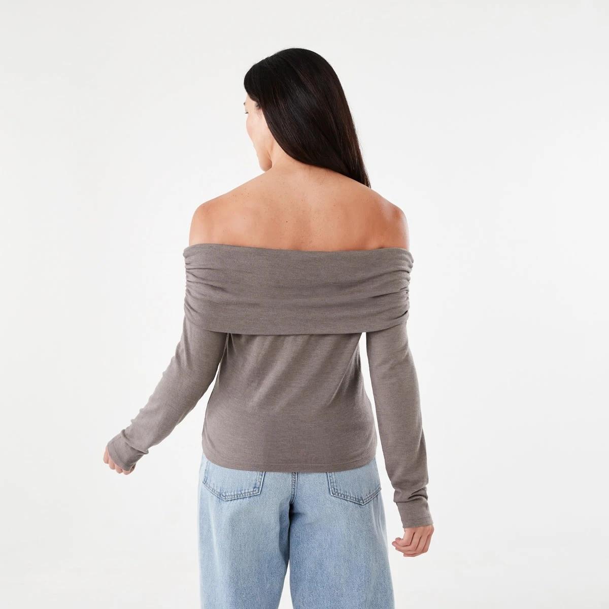 3 Long Sleeve Off Shoulder Top Taupe Brn, 3 of 5