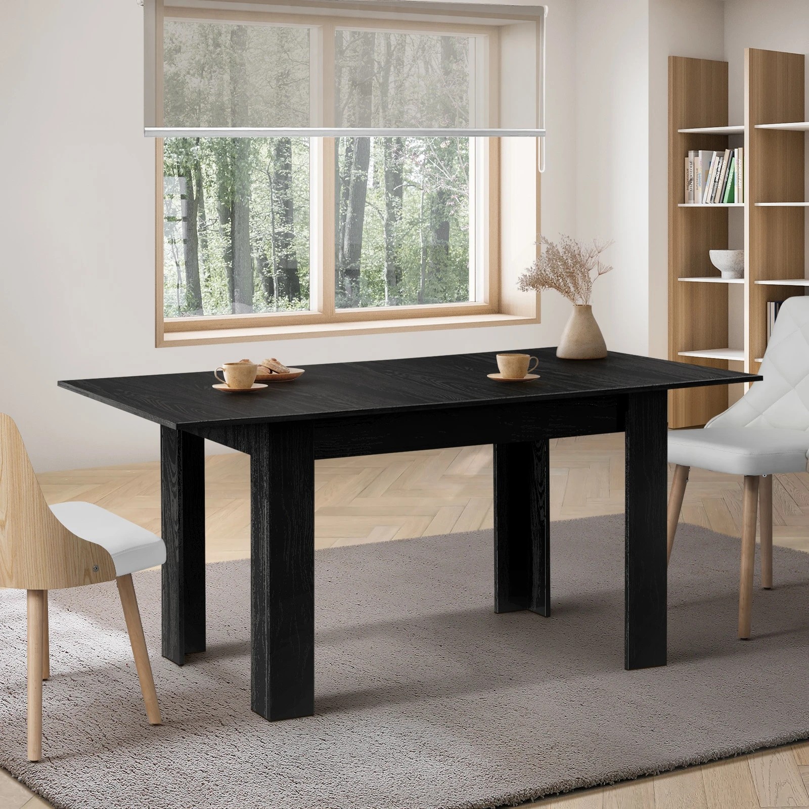 2 Oikiture 160cm Extendable Dining Table Kitchen Restaurant Cafe Table
 - Black, 2 of 8