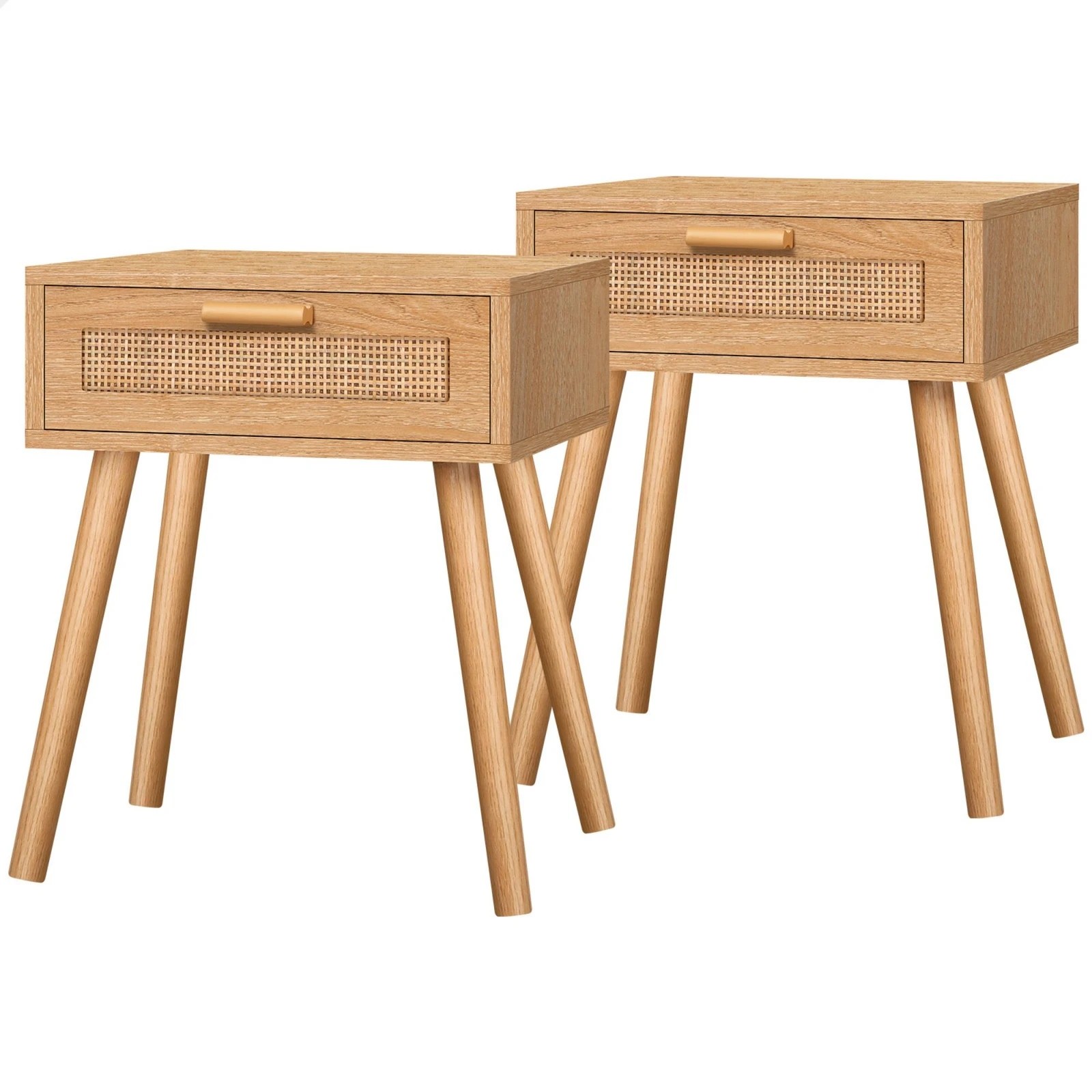 1 Alfordson 2x Bedside Table Nightstand Side Storage Rattan - Oak, 1 of 10