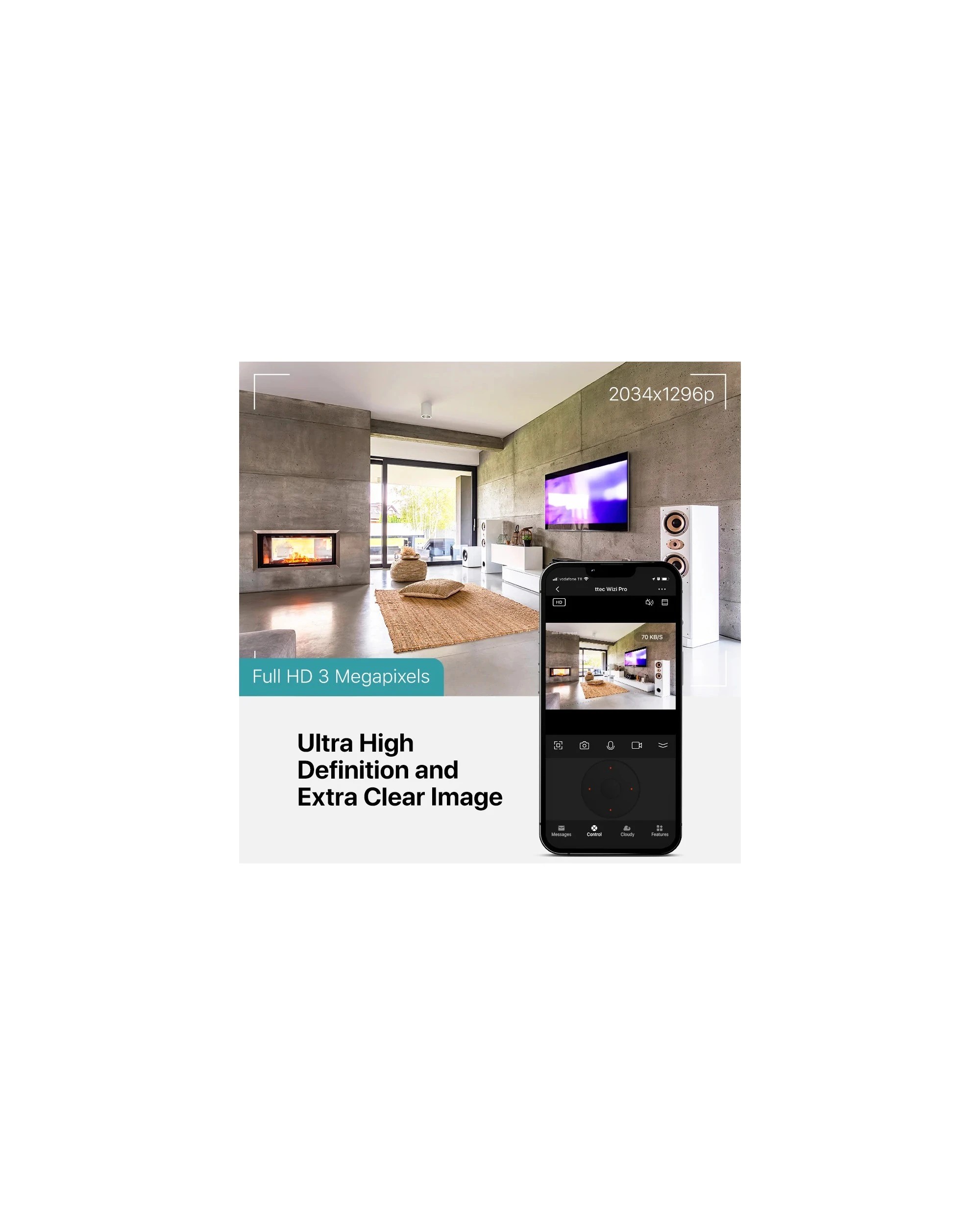 2 ttec Wizi Pro 3MP 360° Wi-Fi Smart Indoor Camera - White, 2 of 9