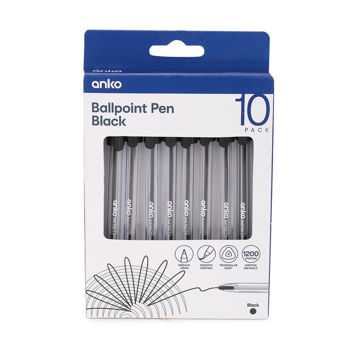 1 10 Pack Ballpoint Pens - Black, 1 of 4