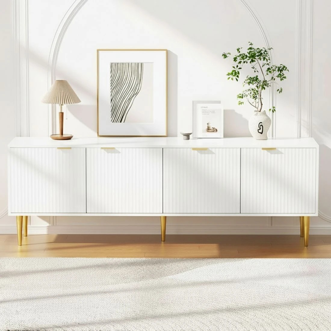 6 Artiss TV Cabinet Entertainment Unit Stand Storage 180CM - White, 6 of 6