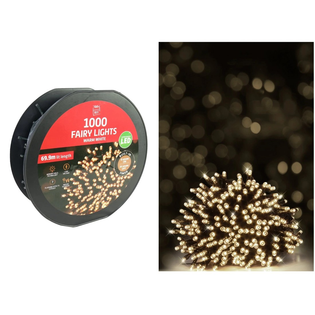 1 Uncle Bills 1000 Warm White LED 7 Function Fairy Lights 69.9m, 1 of 2