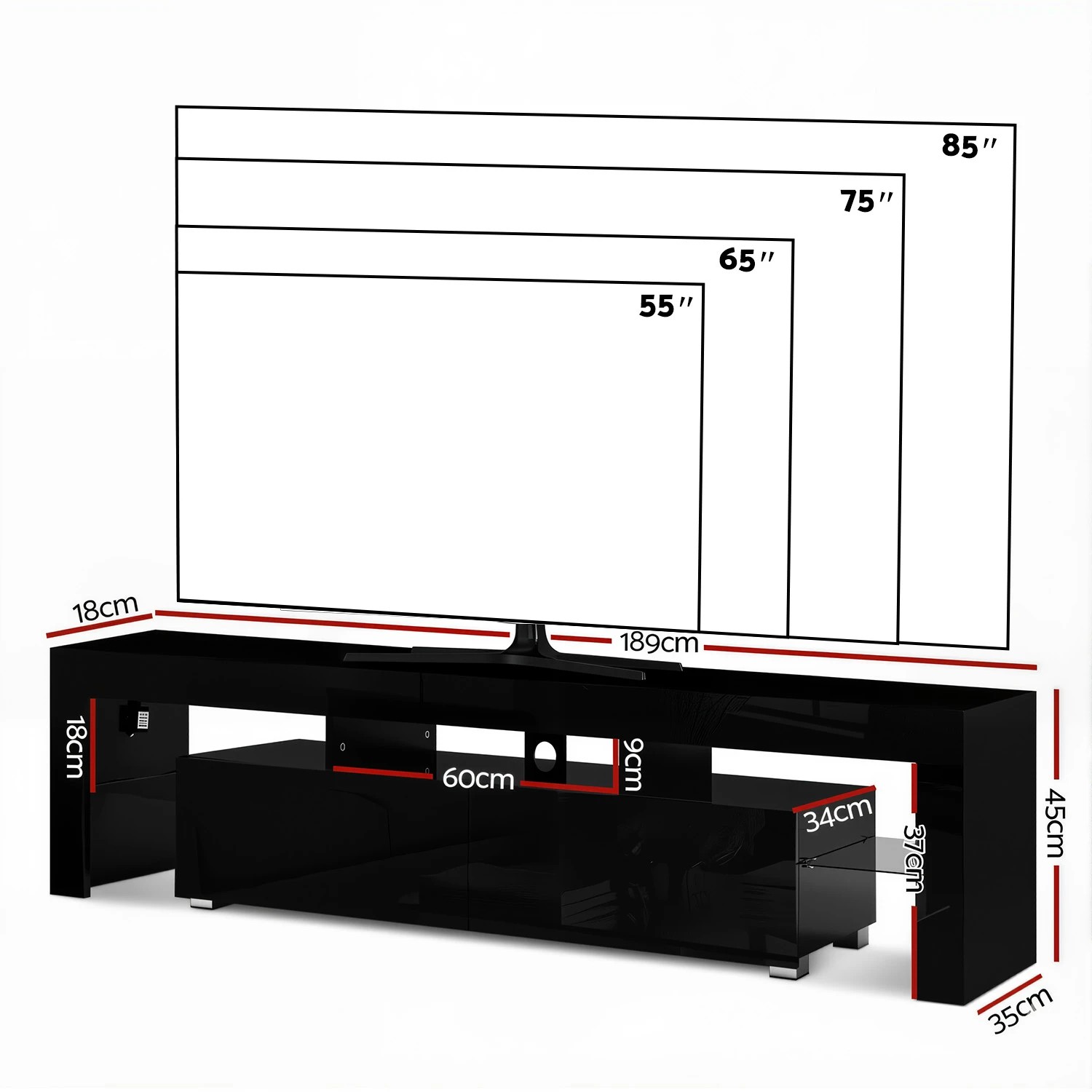 3 Artiss Entertainment Unit Tv Cabinet Led 189cm
 - Black, 3 of 8