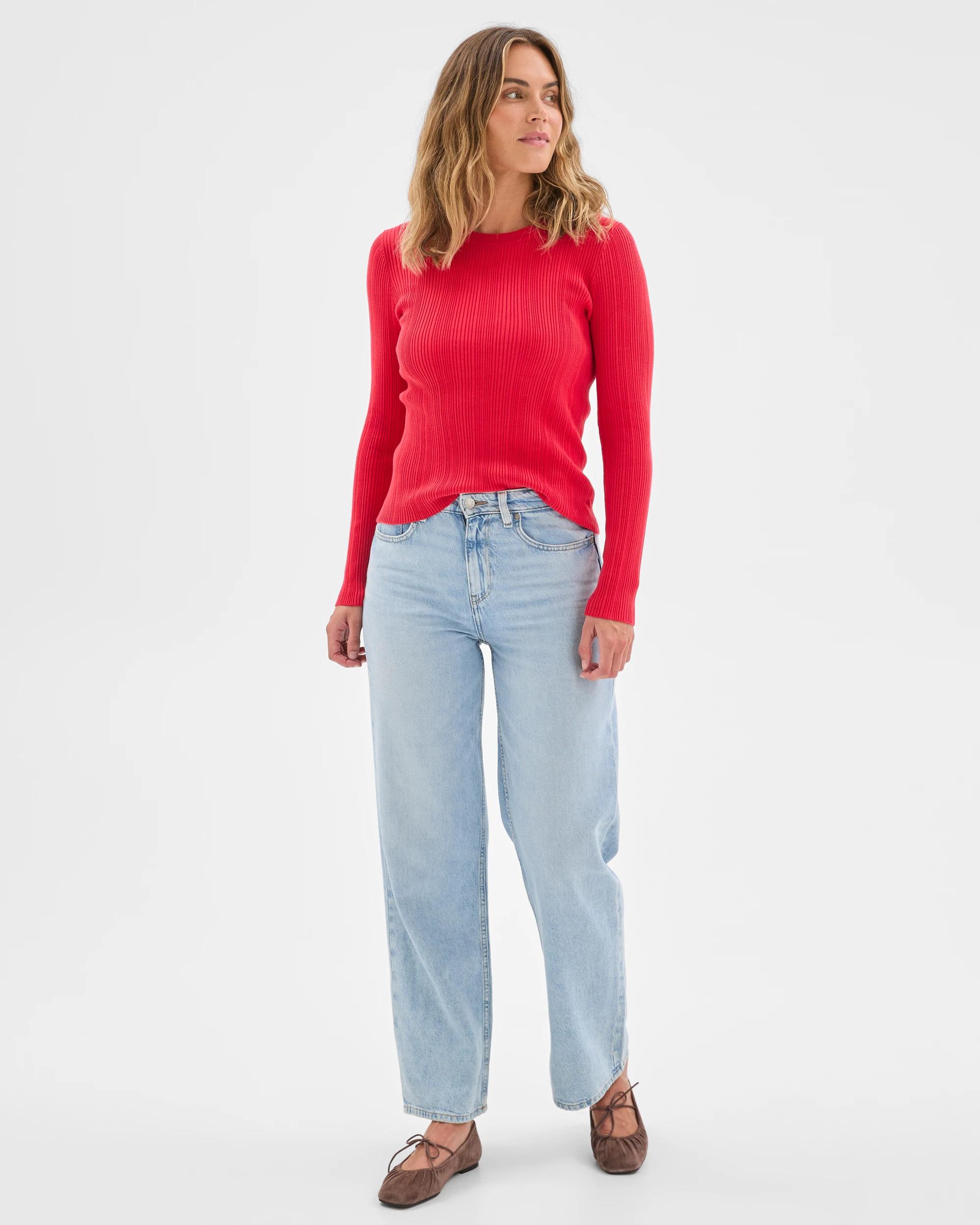 3 Target Woman Australian Cotton Blend Variegated Long Sleeve Knit Top TRUE RED, 3 of 6
