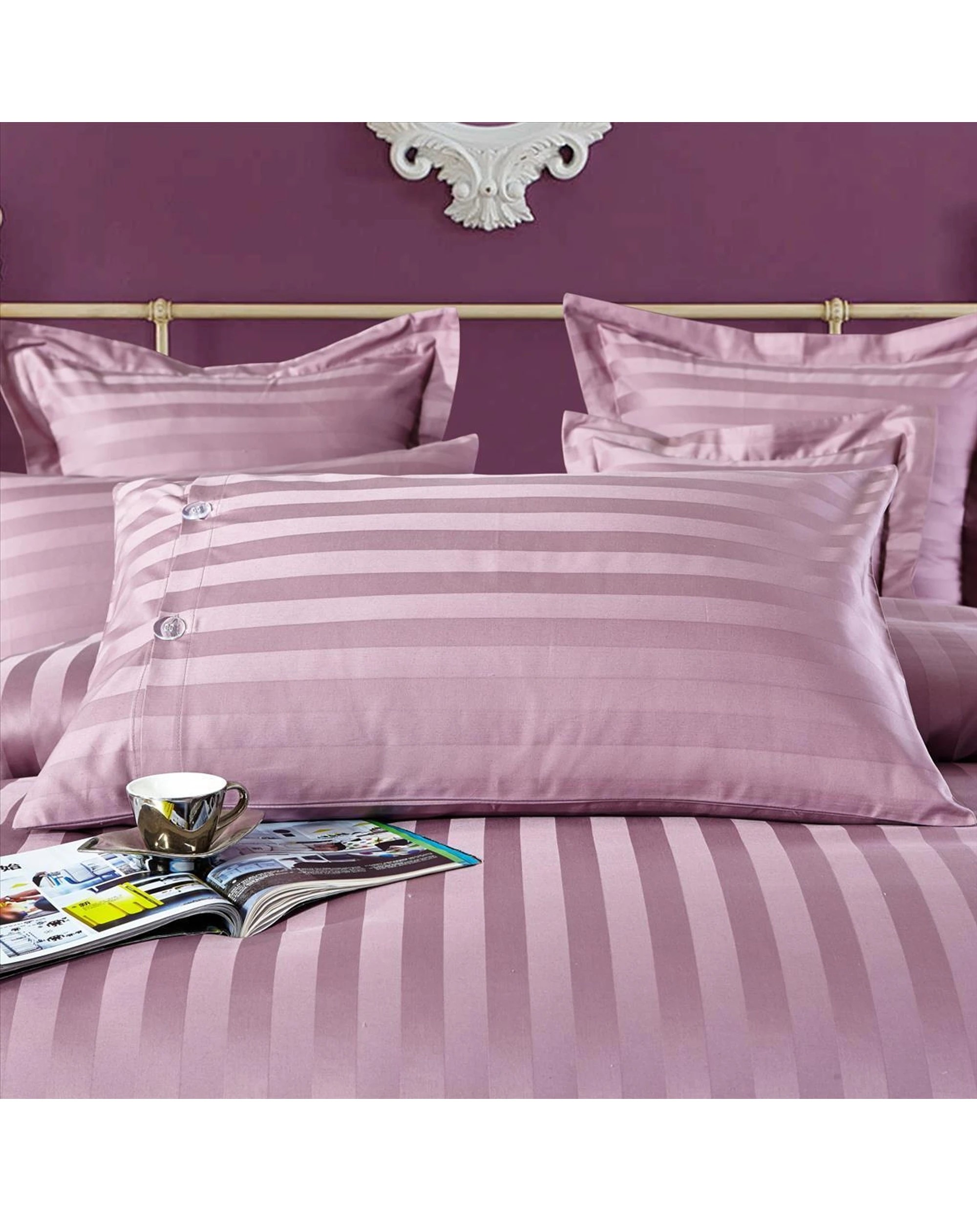 3 Cotton More 100% Cotton Striped Duvet Cover Set Bedding King - Purple, 3 of 6