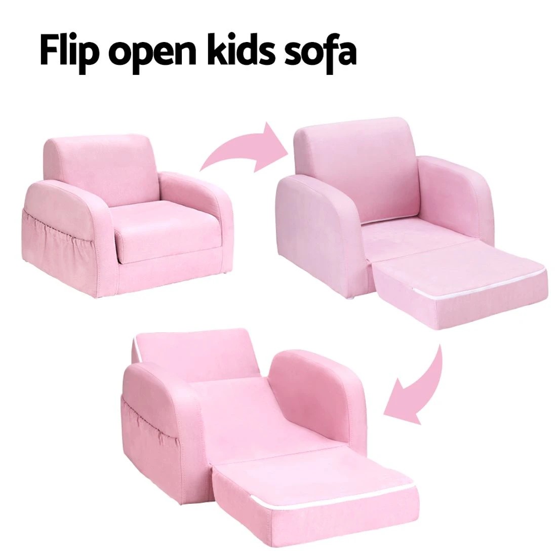 4 Keezi Kids Sofa 1 Seater Children Flip Open Couch Lounger Armchair Soft - Pink, 4 of 5