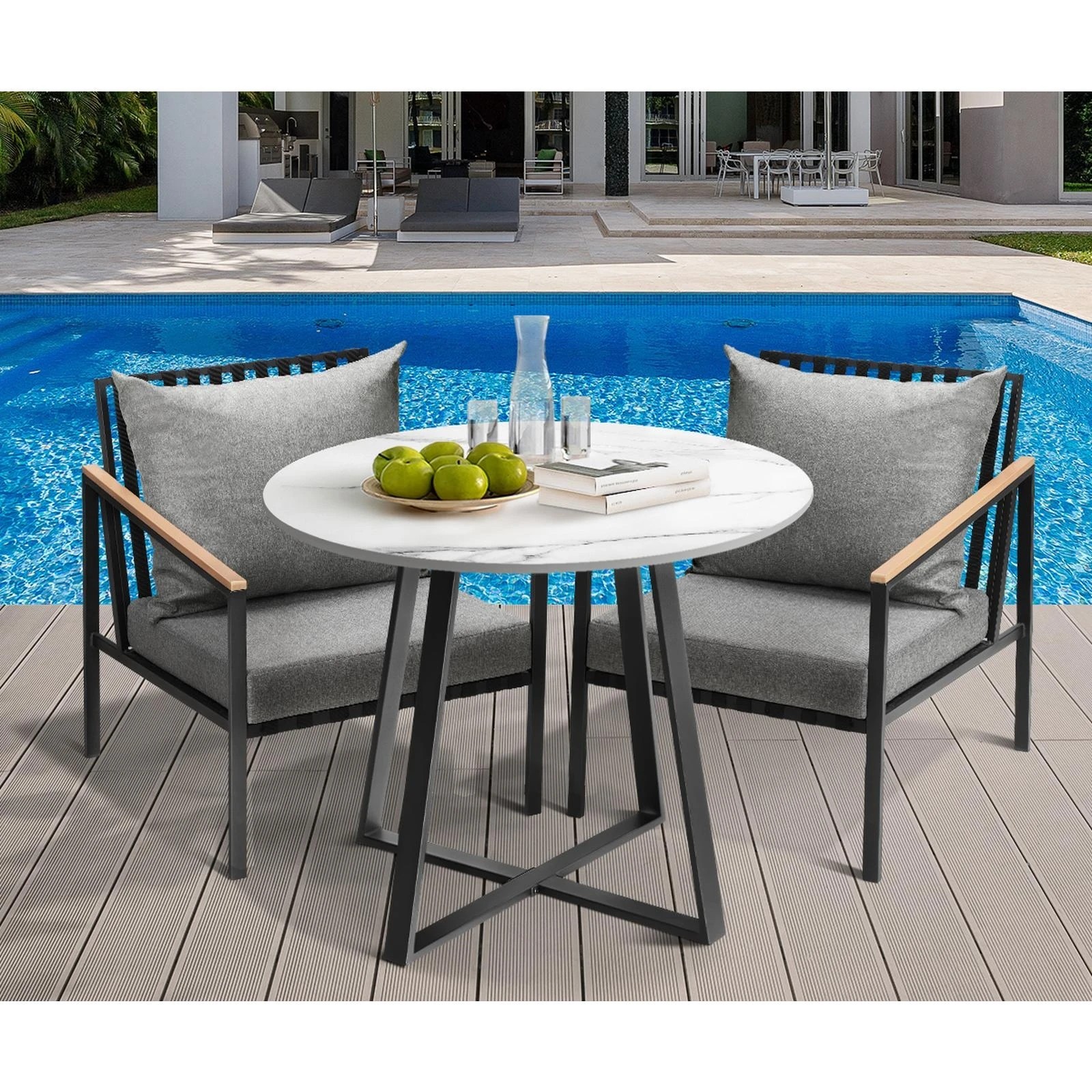 5 Livsip 3pcs Outdoor Dining Setting Table Sofa Chairs Patio Furniture Bistro Set
 - Multi, 5 of 10