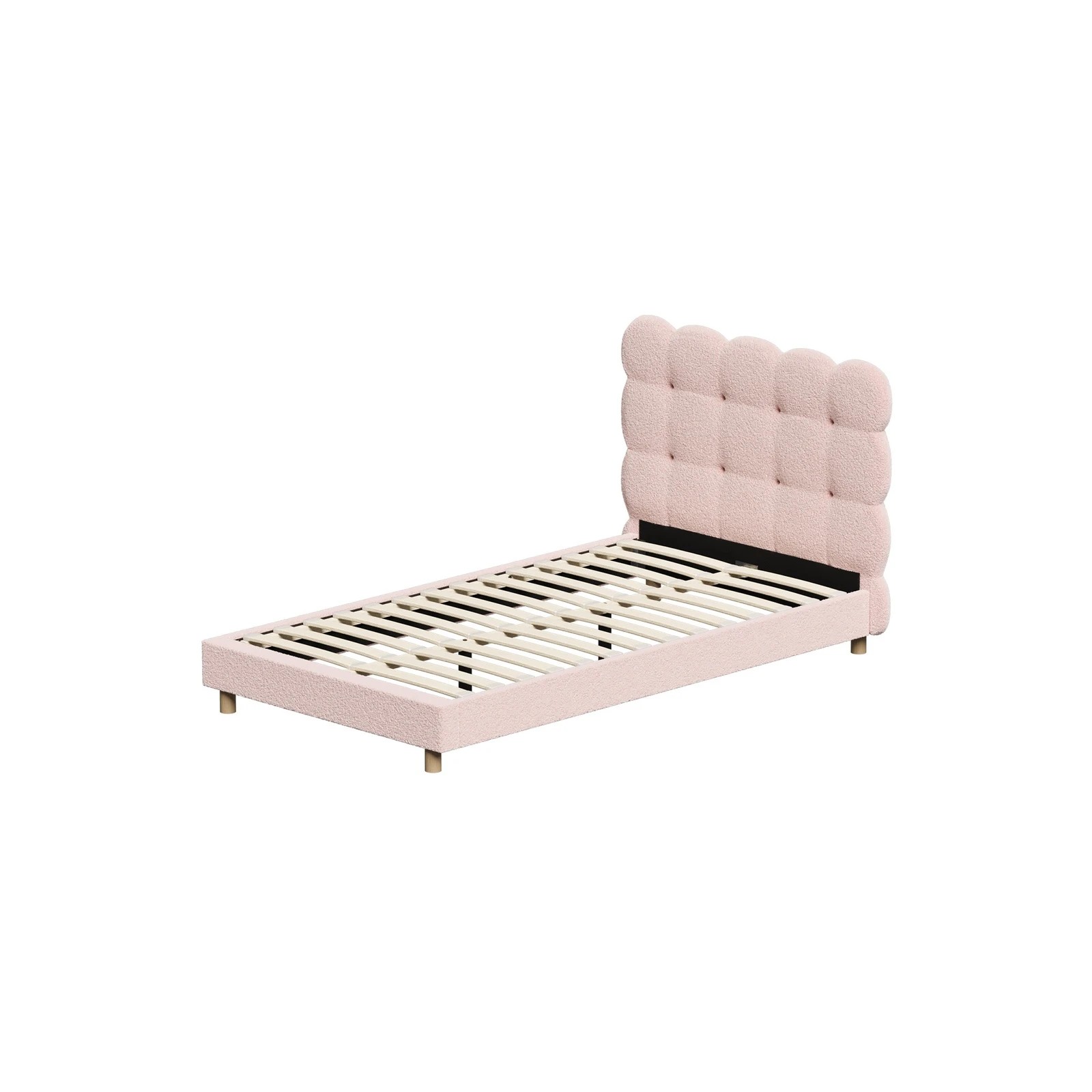 8 Oikiture King Single Bed Tufted Bedhead Boucle Bed Frame
 - Pink, 8 of 10