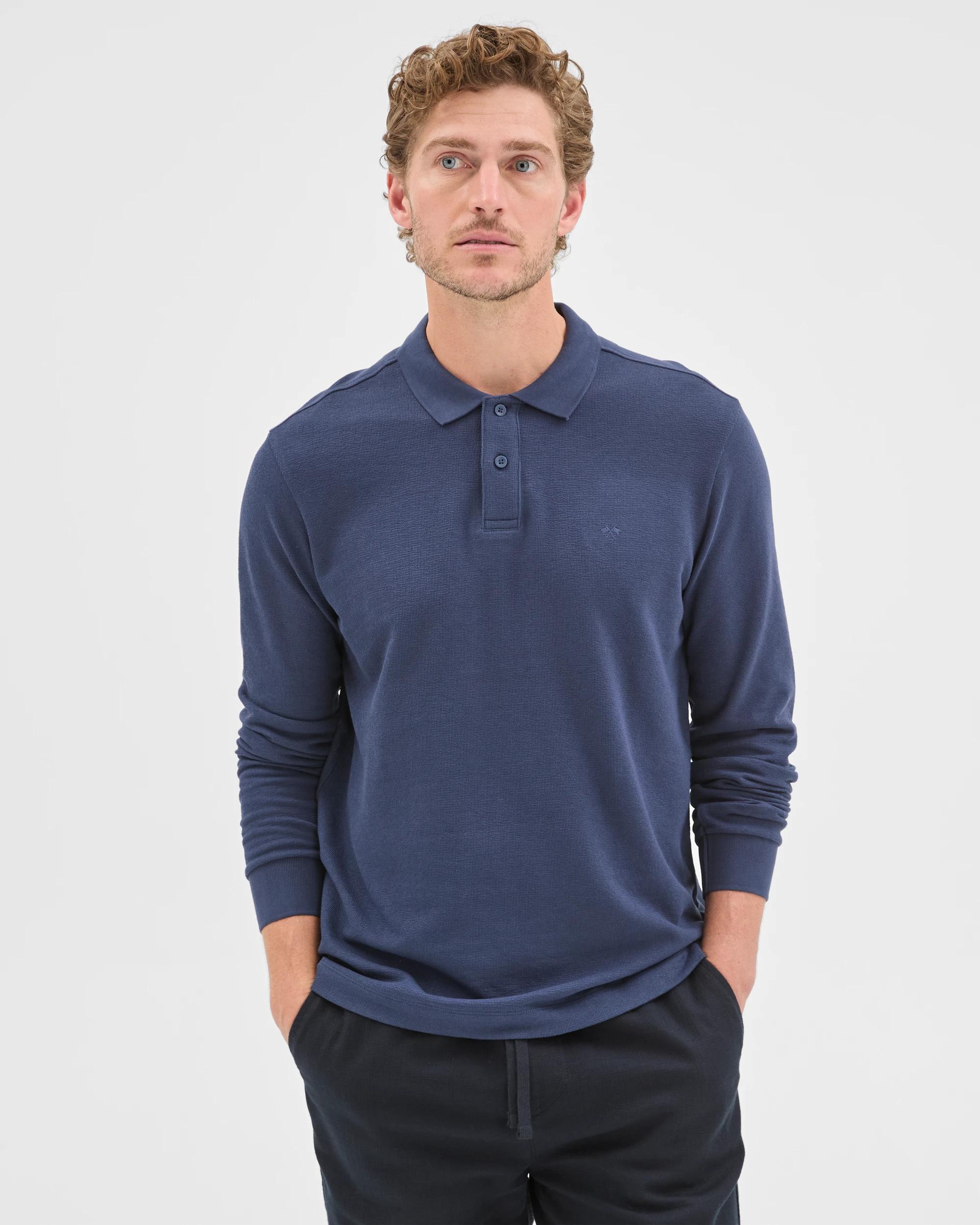 2 Target Man Australian Cotton Blend Boucle Polo Top NAVY, 2 of 7