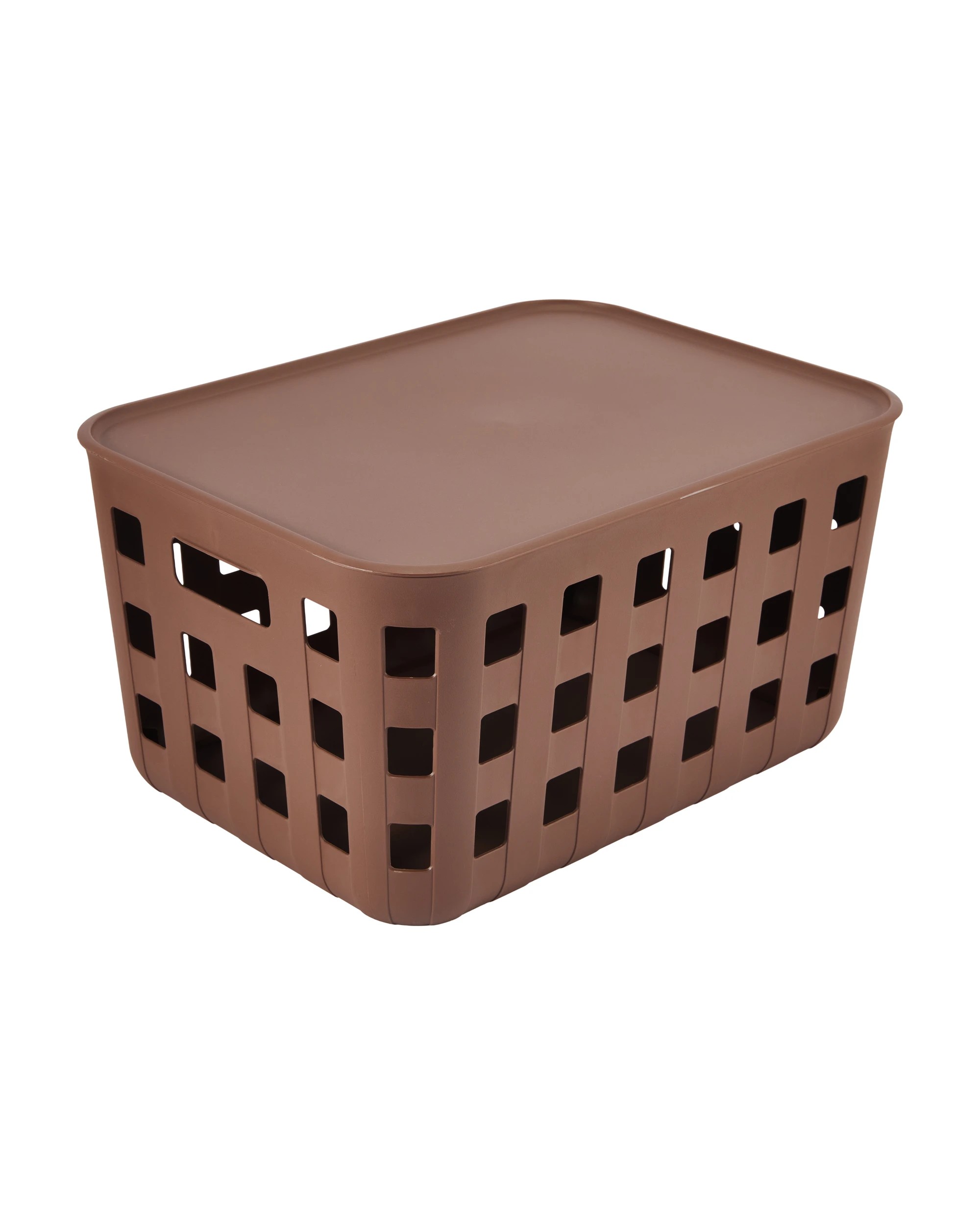 2 28L Rectangle Trellis Basket with Lid - Chocolate, 2 of 8