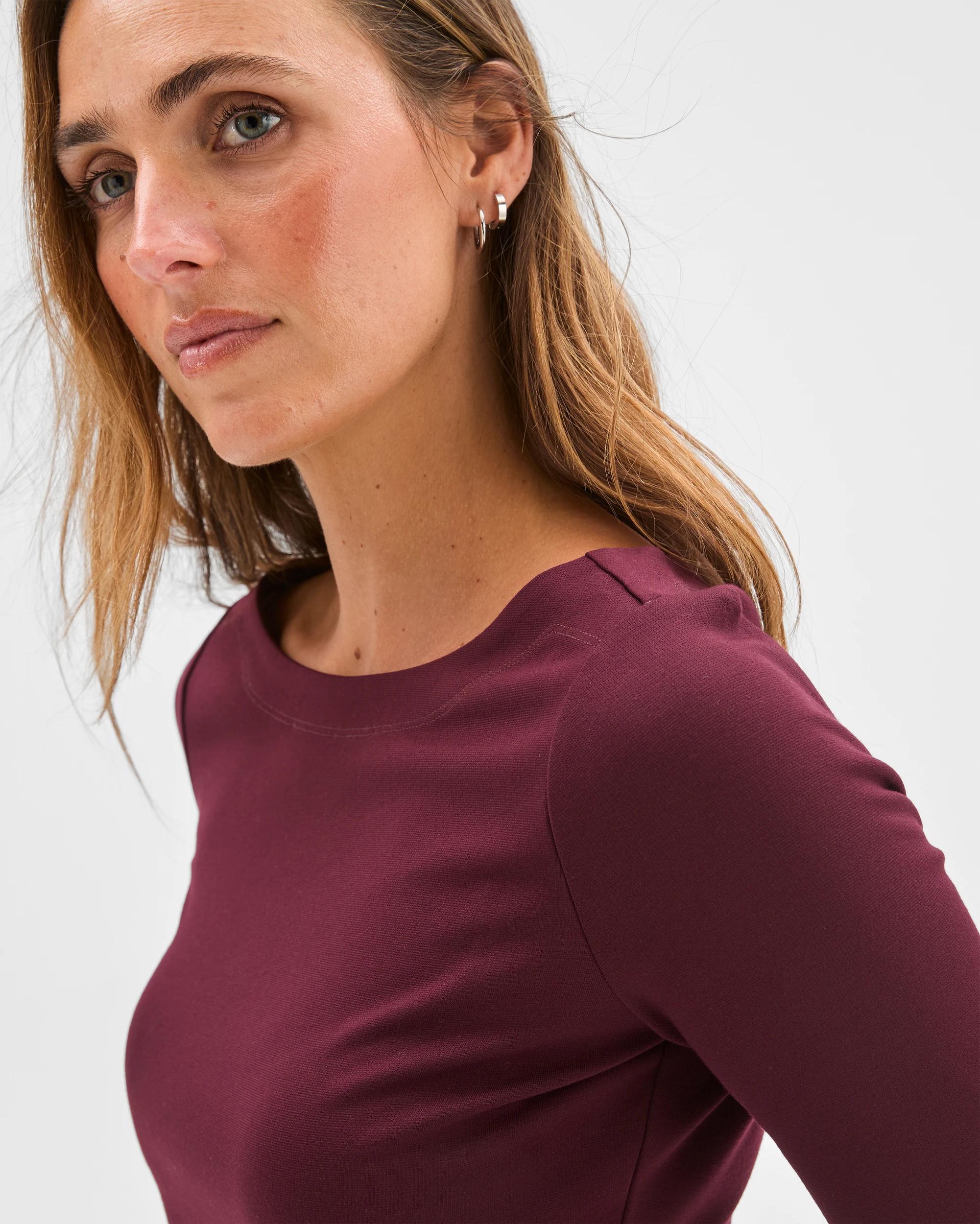 5 Preview 3/4 Sleeve Boat Neck Ponte T-Shirt PINOT, 5 of 6