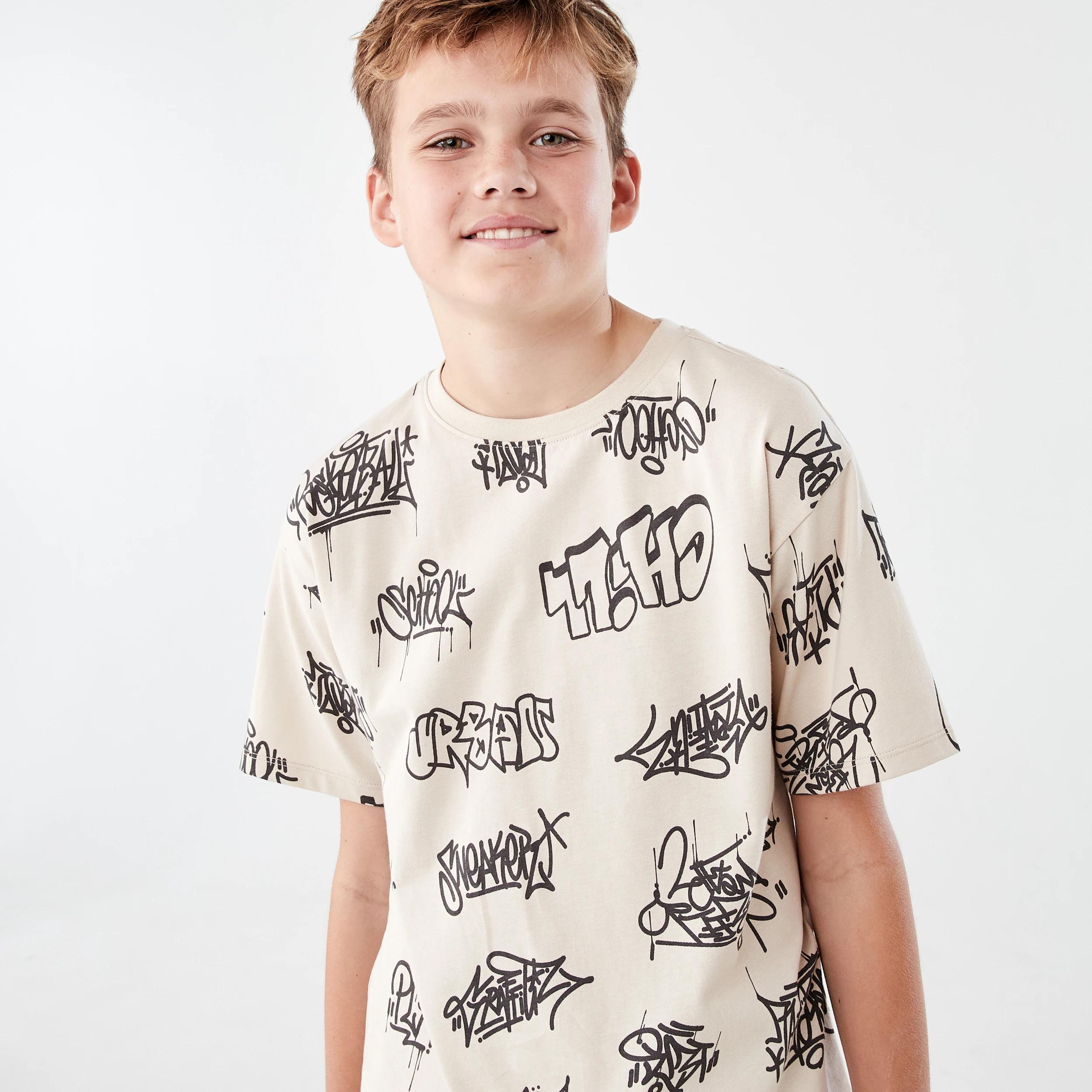 3 Short Sleeve Jersey Pyjama Set BEIGE GRAFFITI, 3 of 7