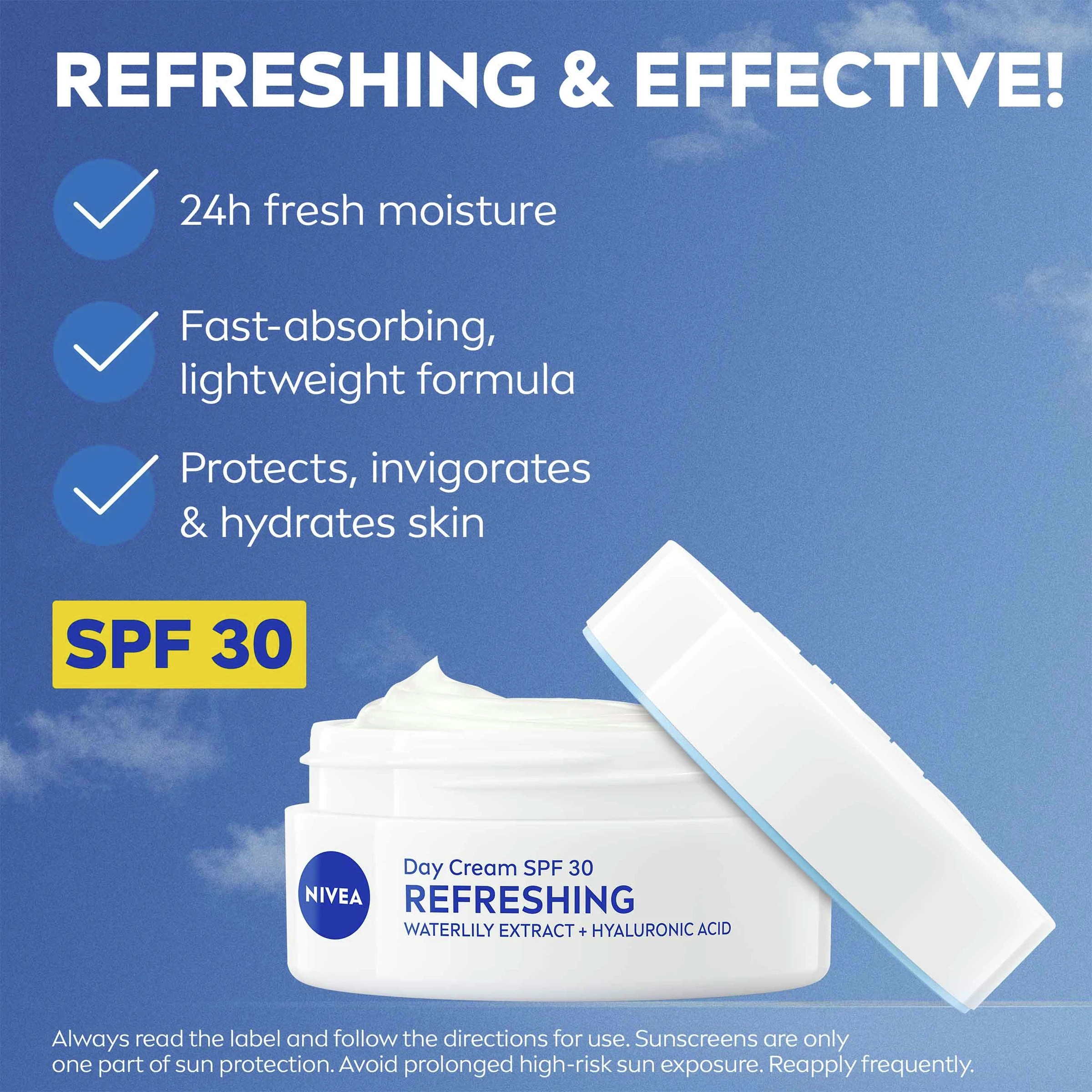 3 NIVEA Refreshing Day Cream SPF30 50ml - Waterlily Extract & Hyaluronic Acid, 3 of 10