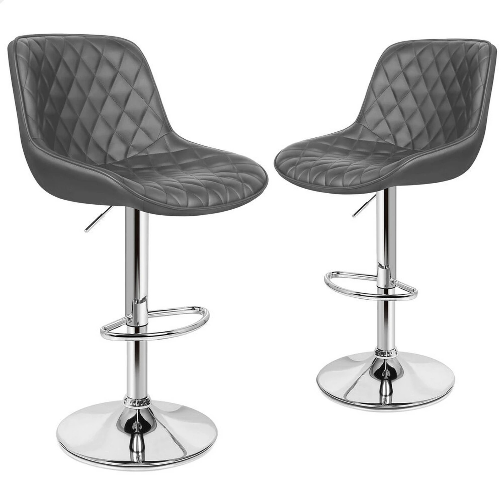 1 Alfordson 2x Bar Stools Gas Lift Leather Bar Chairs Kitchen Swivel - Grey, 1 of 6