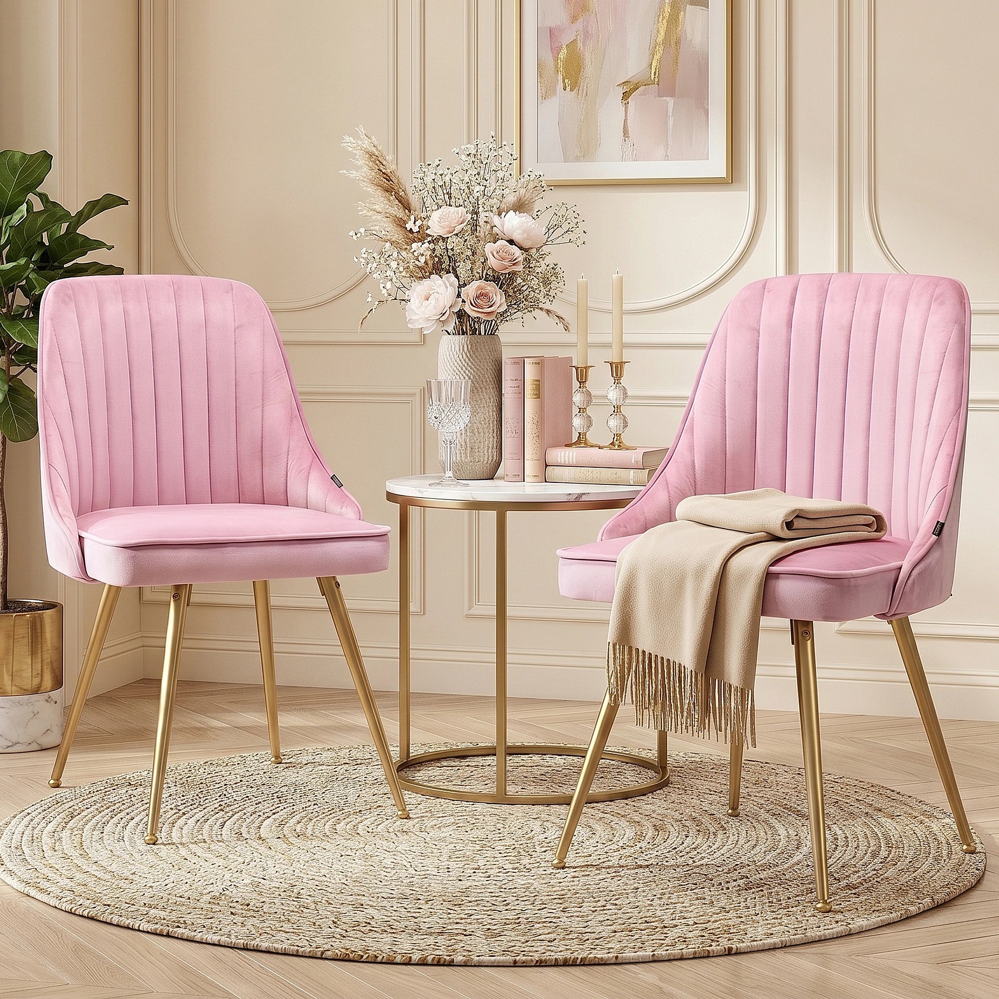 6 Artiss Dining Chairs Set of 6  Channel Tufted - Pink, 6 of 9
