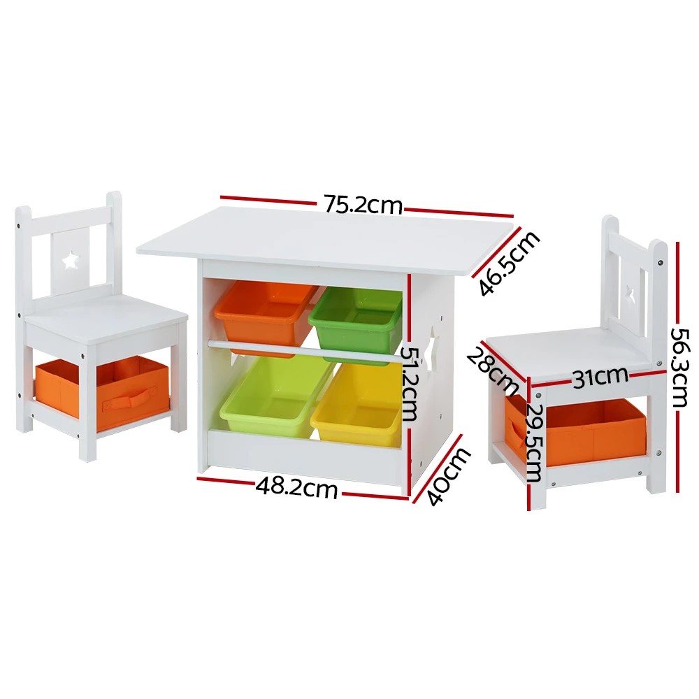 2 Keezi 3PCS Kids Table and Chairs Set Children Furniture Play Toys Storage - Multi, 2 of 5
