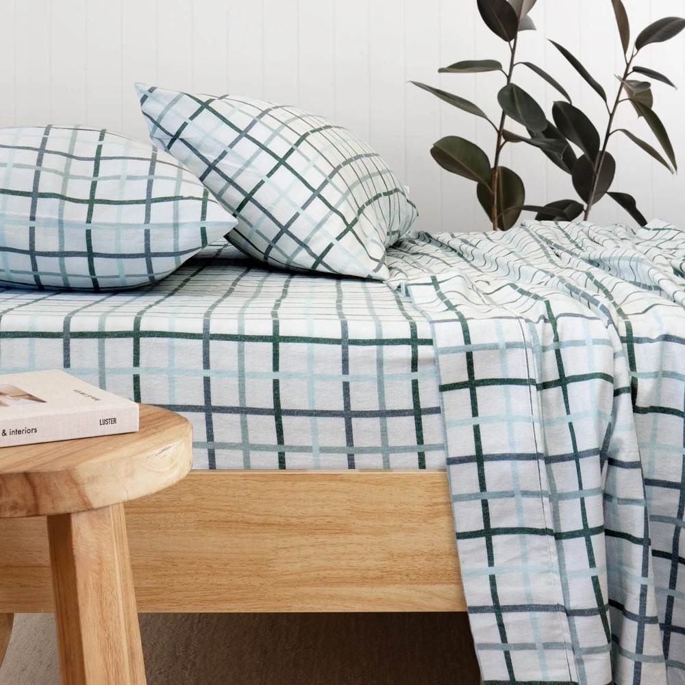 1 Campbell Brushed Cotton 160GSM Flannelette Sheet Set - Double Bed - Blue - Double Bed - Blue, 1 of 7