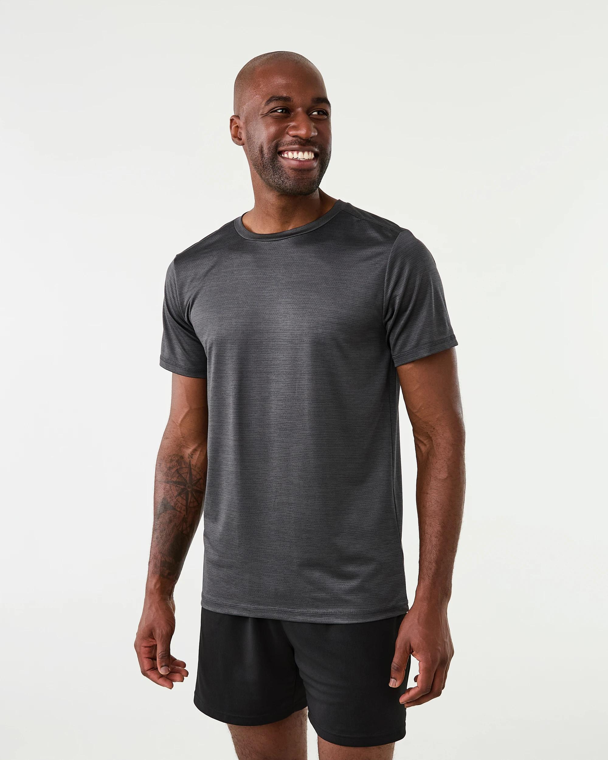 2 Active Mens Crew Neck Cationic T-shirt Gry Drkish, 2 of 6