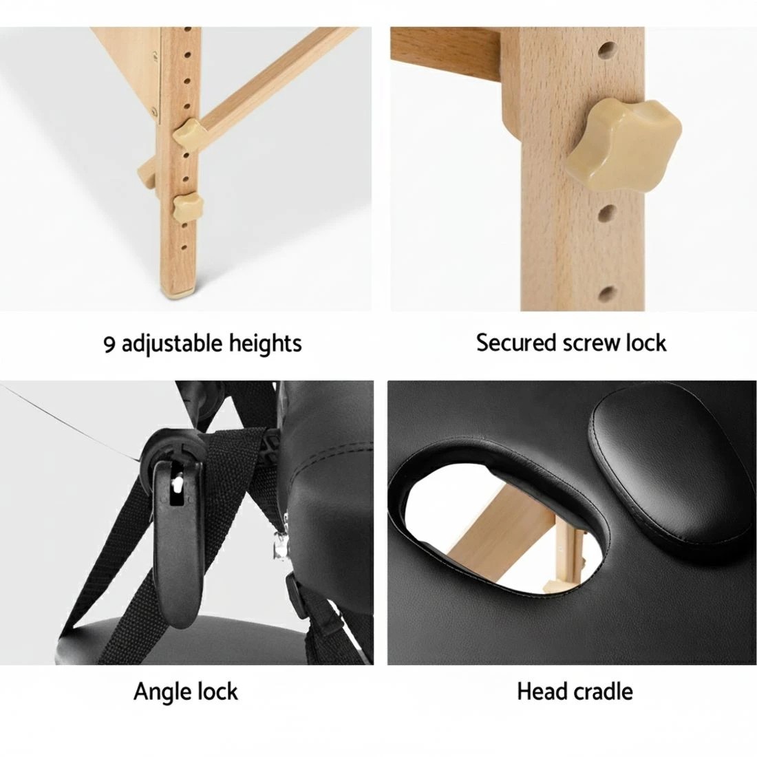 7 Zenses Massage Table 60cm Portable 3 Fold Wooden Beauty Bed - Black, 7 of 7